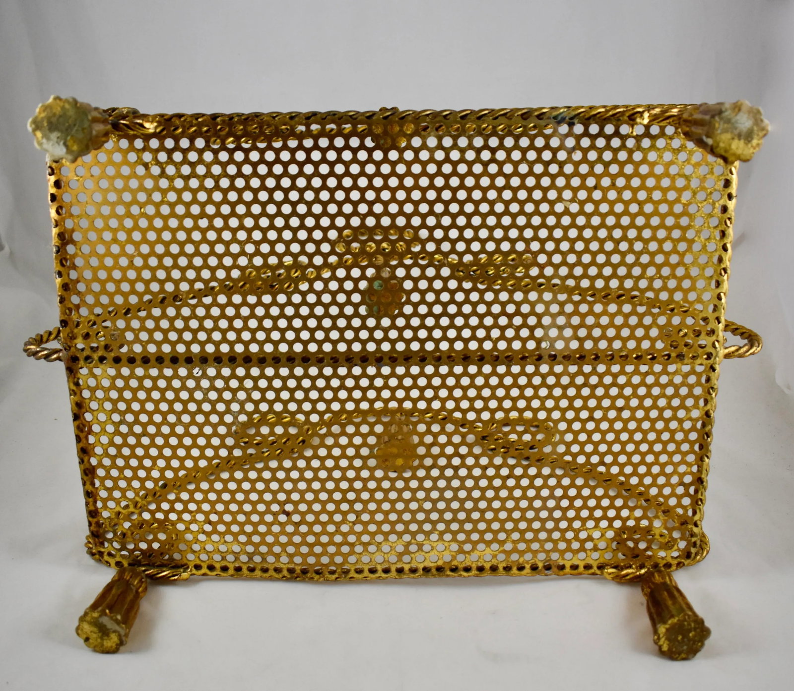 Mid-Century Hollywood Regency Tassle & Rope Gilded Metal Magazine Rack - 4