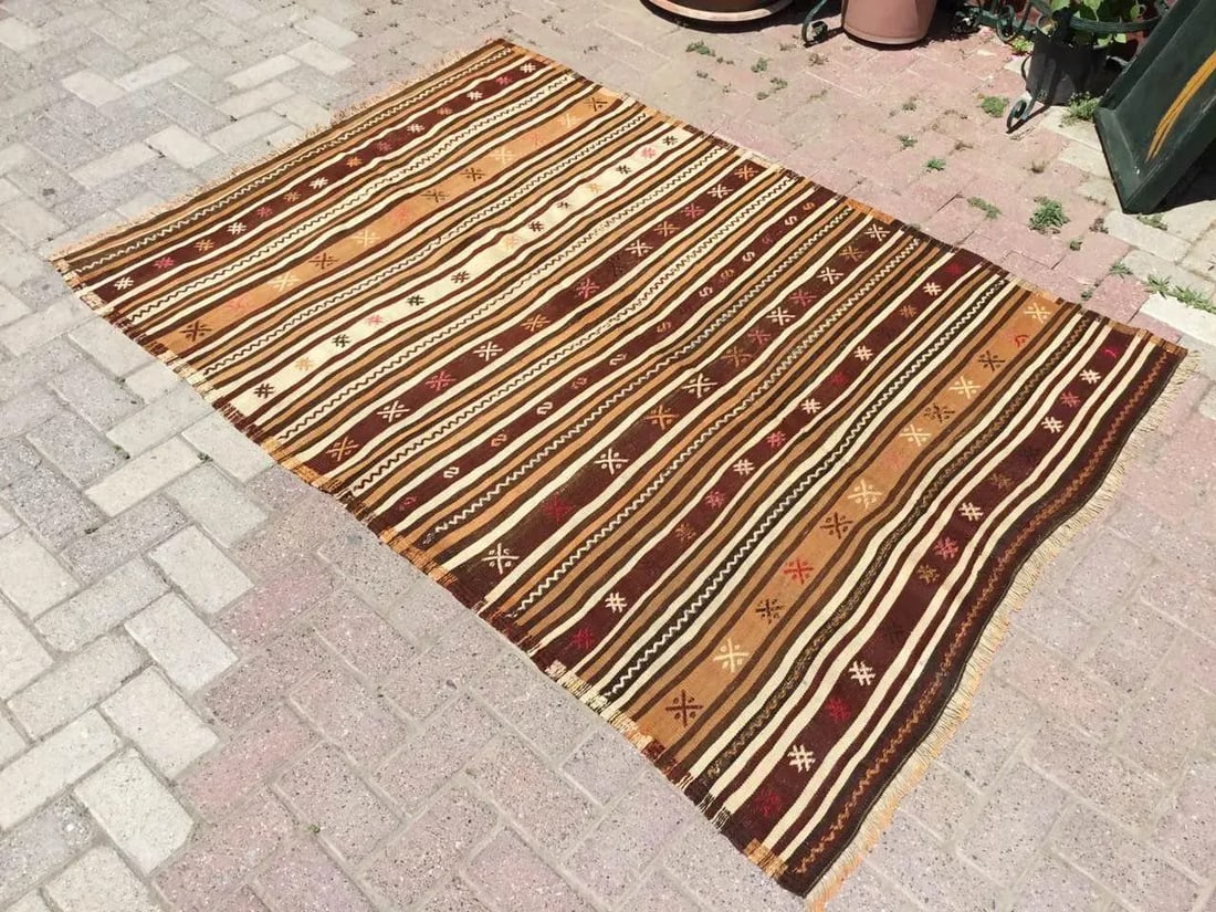1960s Earth Toned Kilim Rug - 55" X 77" - 2