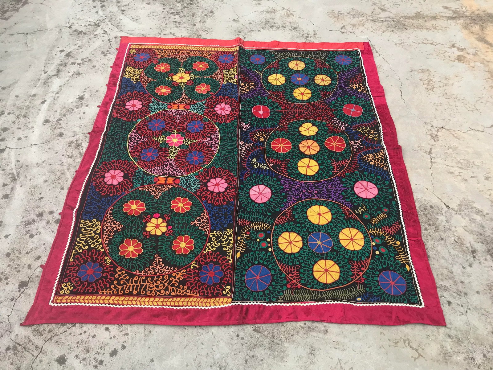 Vintage Suzani Crochet Wall Hanging / Throw - 5'8" x 5'1" - 7