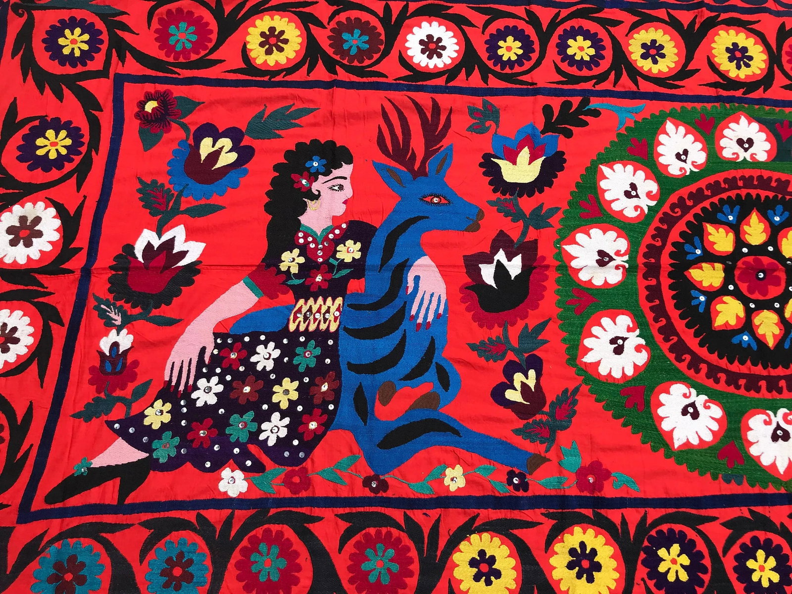 Suzani Animals and Flowers Table Cover / Bedspread - 5' x 10' - 2