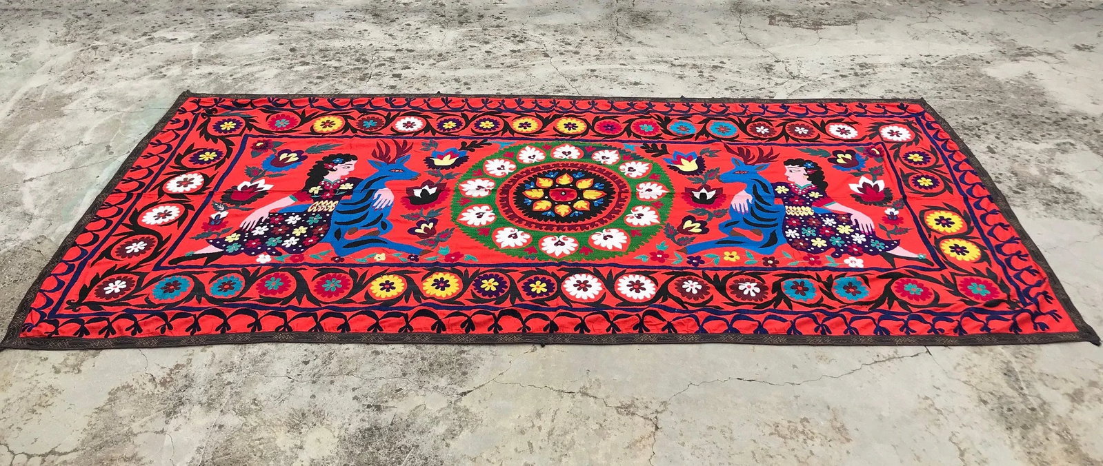 Suzani Animals and Flowers Table Cover / Bedspread - 5' x 10' - 3