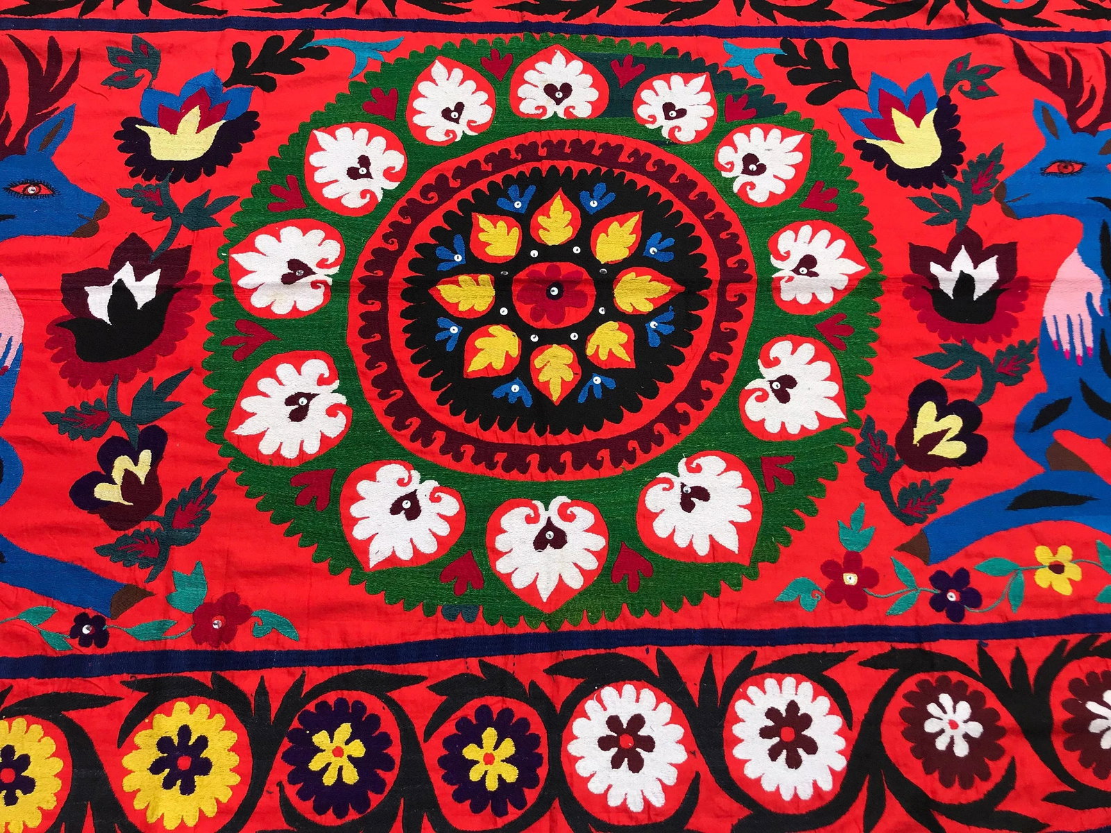 Suzani Animals and Flowers Table Cover / Bedspread - 5' x 10' - 7