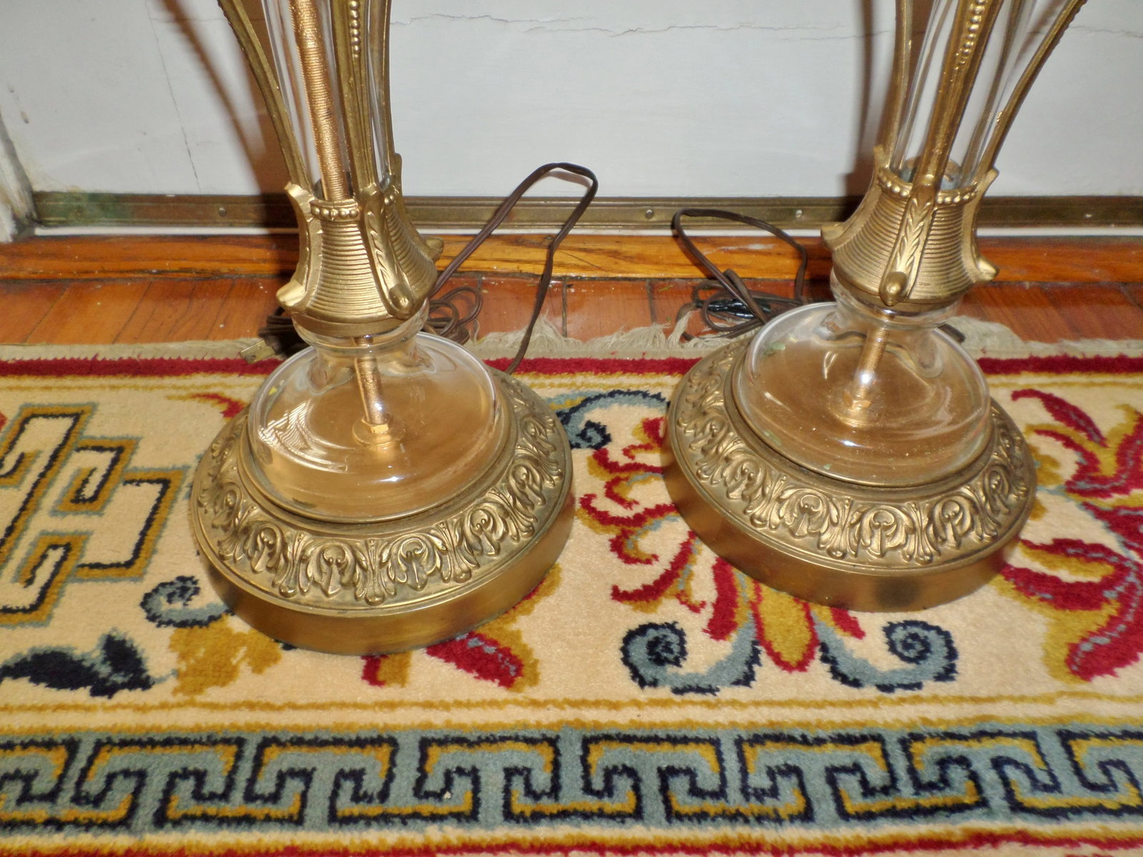 Vintage Neoclassical Brass Glass Lamps- a Pair - 7