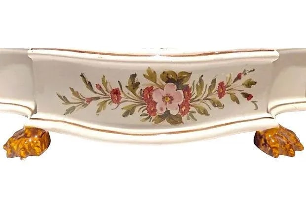 Vintage Hand-Painted Italian Floral Double Inkwell - 5