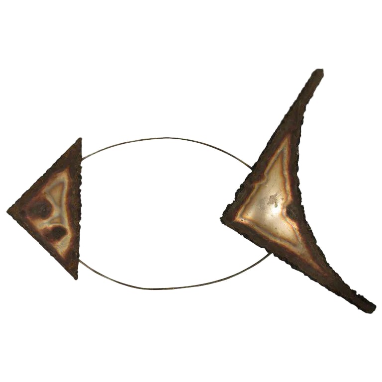 1970s Metal Fish Wall Sculpture: 1970s metal fish wall sculpture. Condition: Alterations: Original Condition Unaltered Imperfections: Some Imperfections Condition Notes: Good Materials & Techniques: Metal Details: Country of