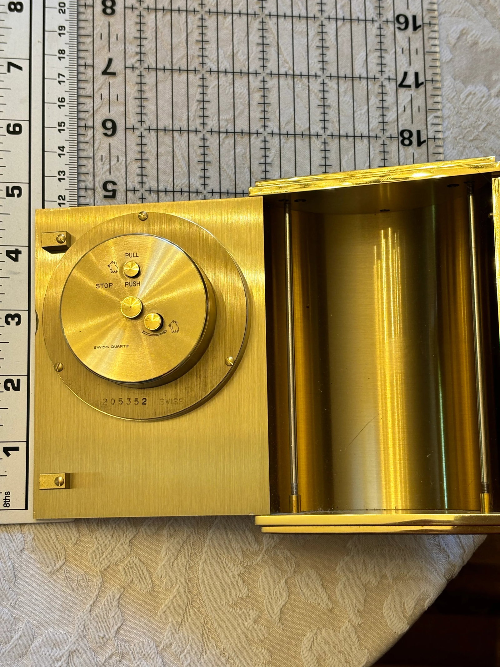 Vintage Tiffany & Co. Swiss Brass Quartz Desk Alarm Clock, Roman Numeral Dial, 1970s - 6