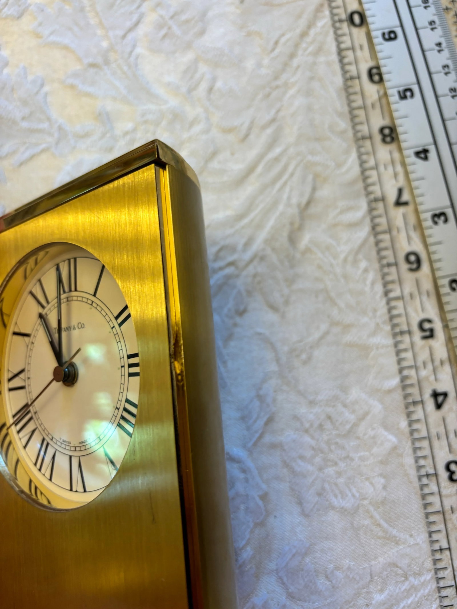 Vintage Tiffany & Co. Swiss Brass Quartz Desk Alarm Clock, Roman Numeral Dial, 1970s - 8
