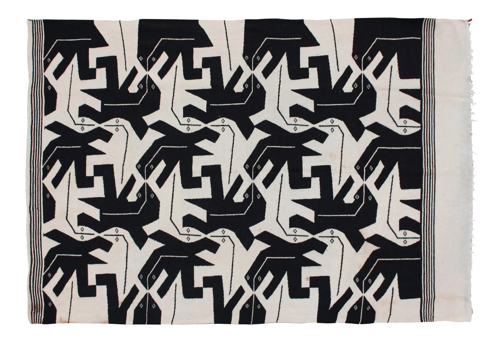Mid 20th Century Handmade Moroccan Touareg Blanket: Vintage Moroccan blanket handmade in the desert of Morocco by the Touareg. Featuring a fine and unusual weaving technique with a complex and ornate pattern. This gorgeous accent ships within 1-2