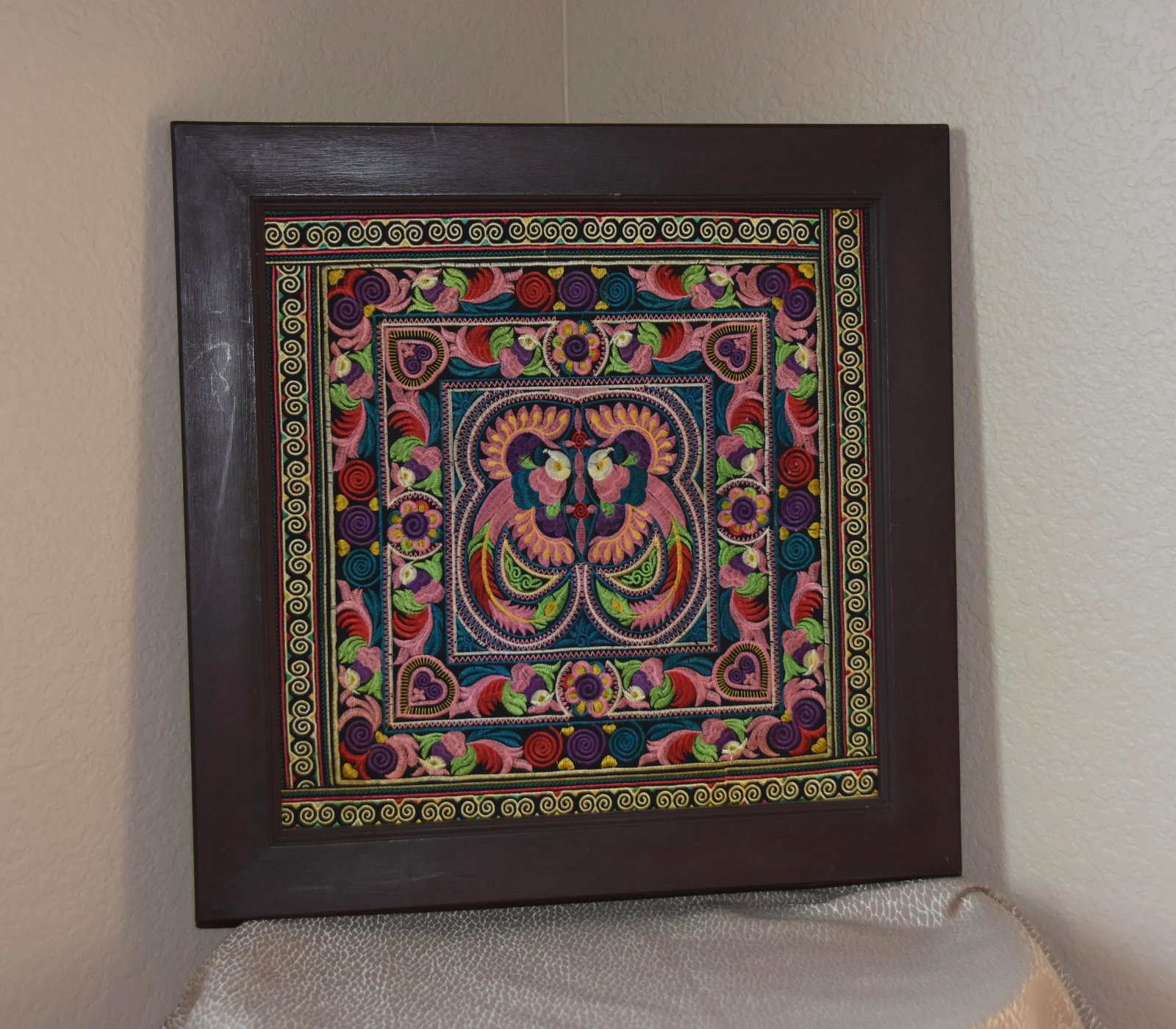 Vintage Mexican Folk Art Embroidery Otomi Mounted & Framed - 2