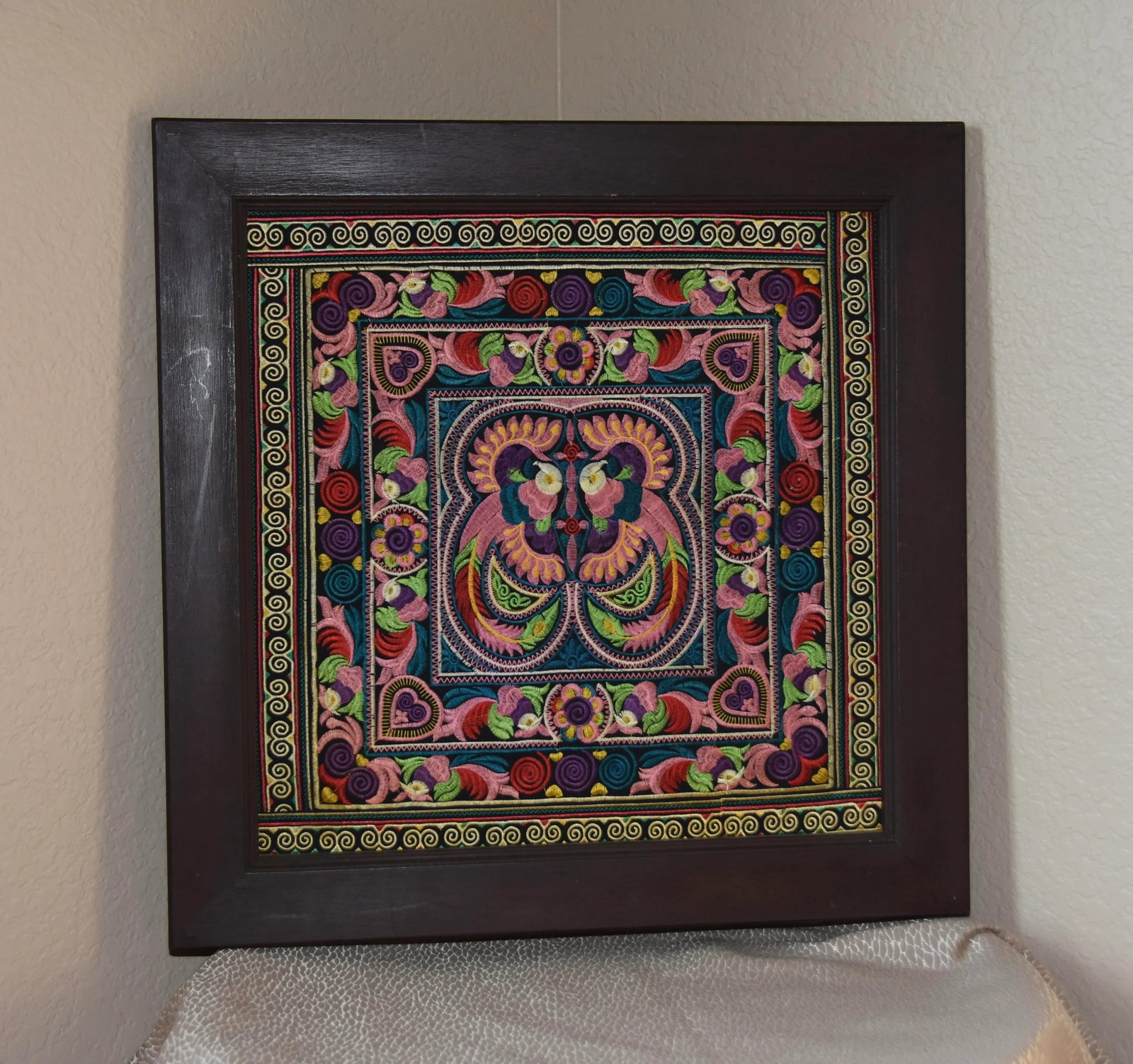 Vintage Mexican Folk Art Embroidery Otomi Mounted & Framed - 4