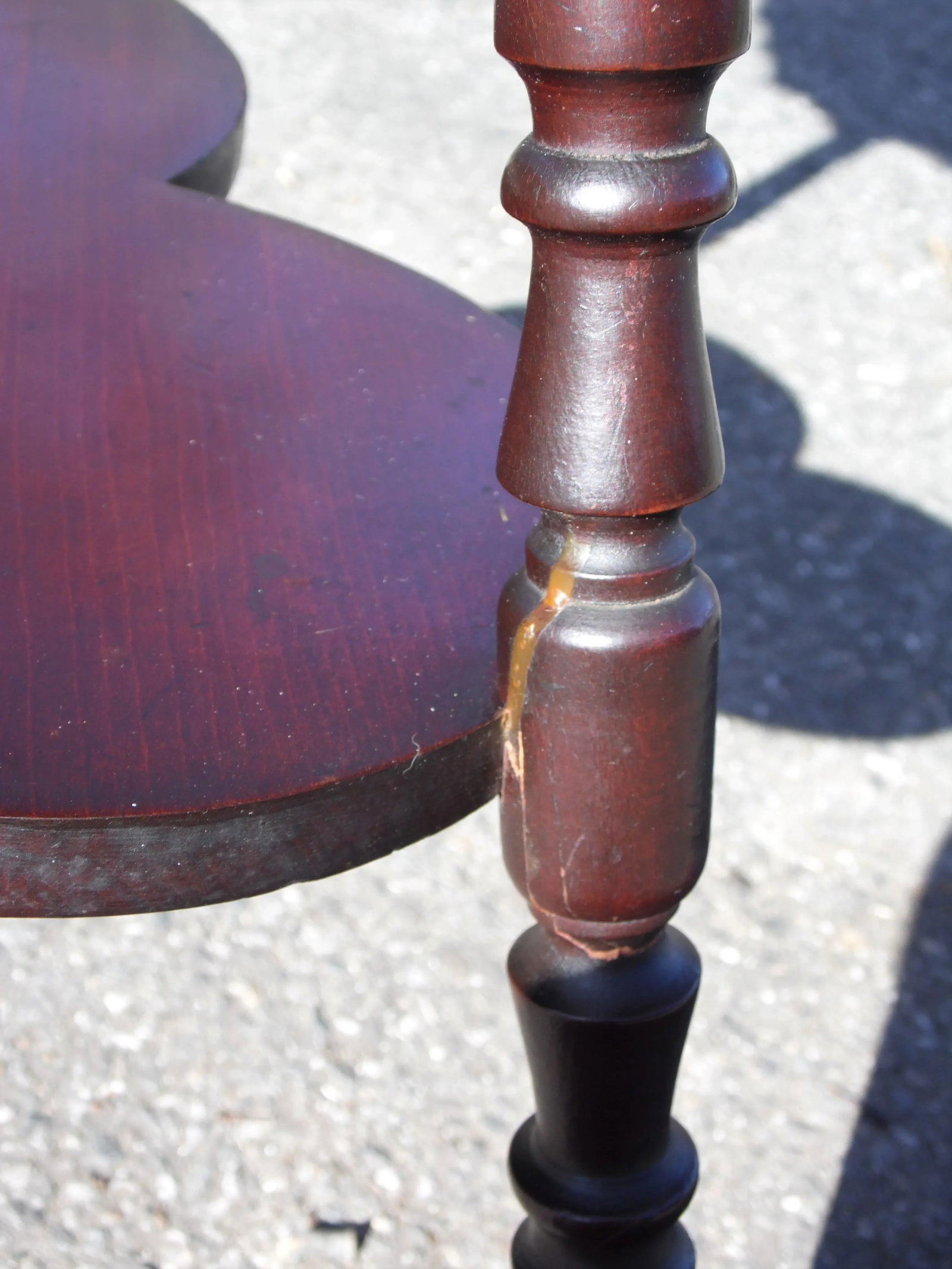 Vintage Solid Cherry Wood Tripod Hexagon 2 Tier Plant Stand Accent Table - 12