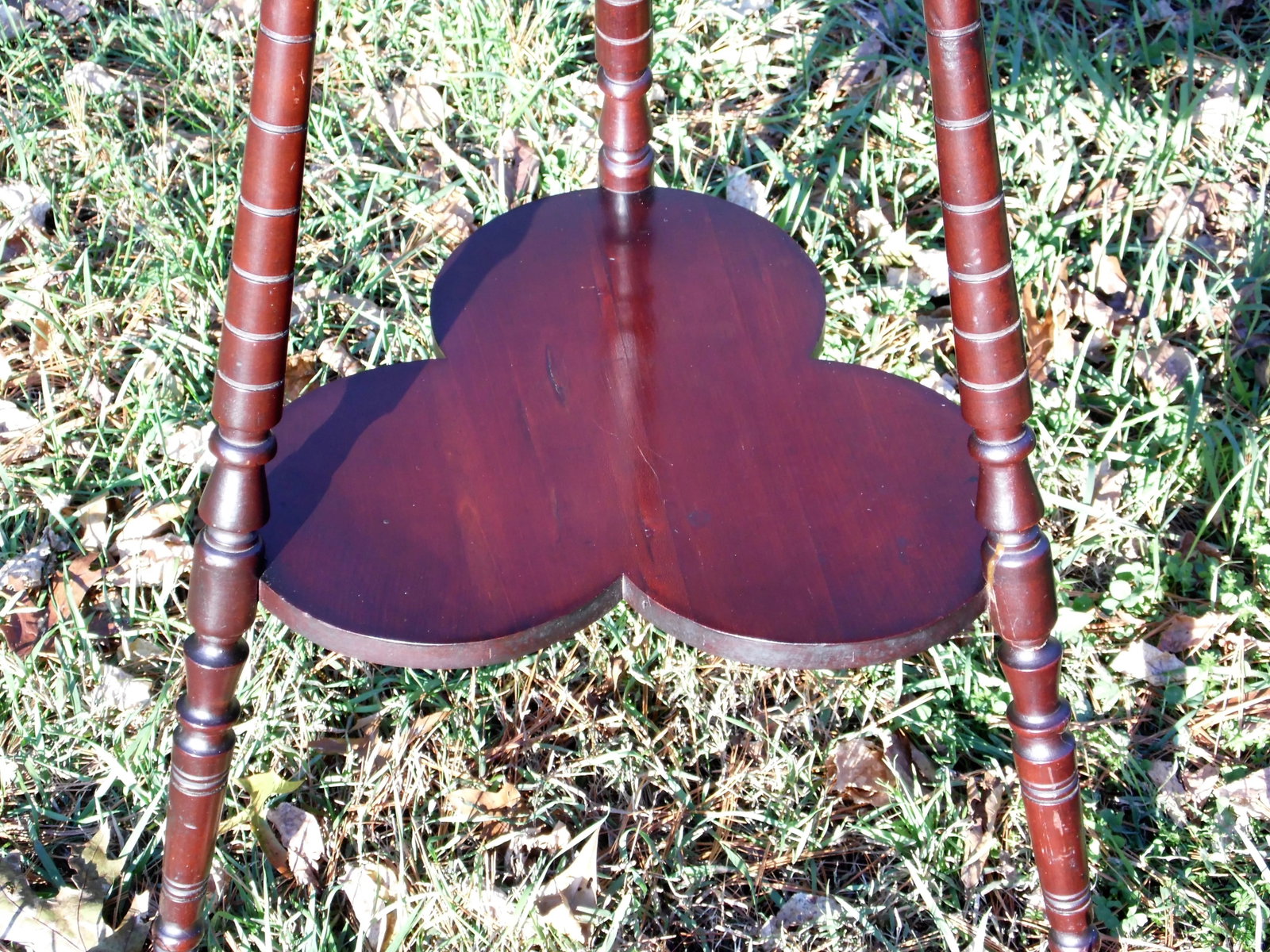 Vintage Solid Cherry Wood Tripod Hexagon 2 Tier Plant Stand Accent Table - 6