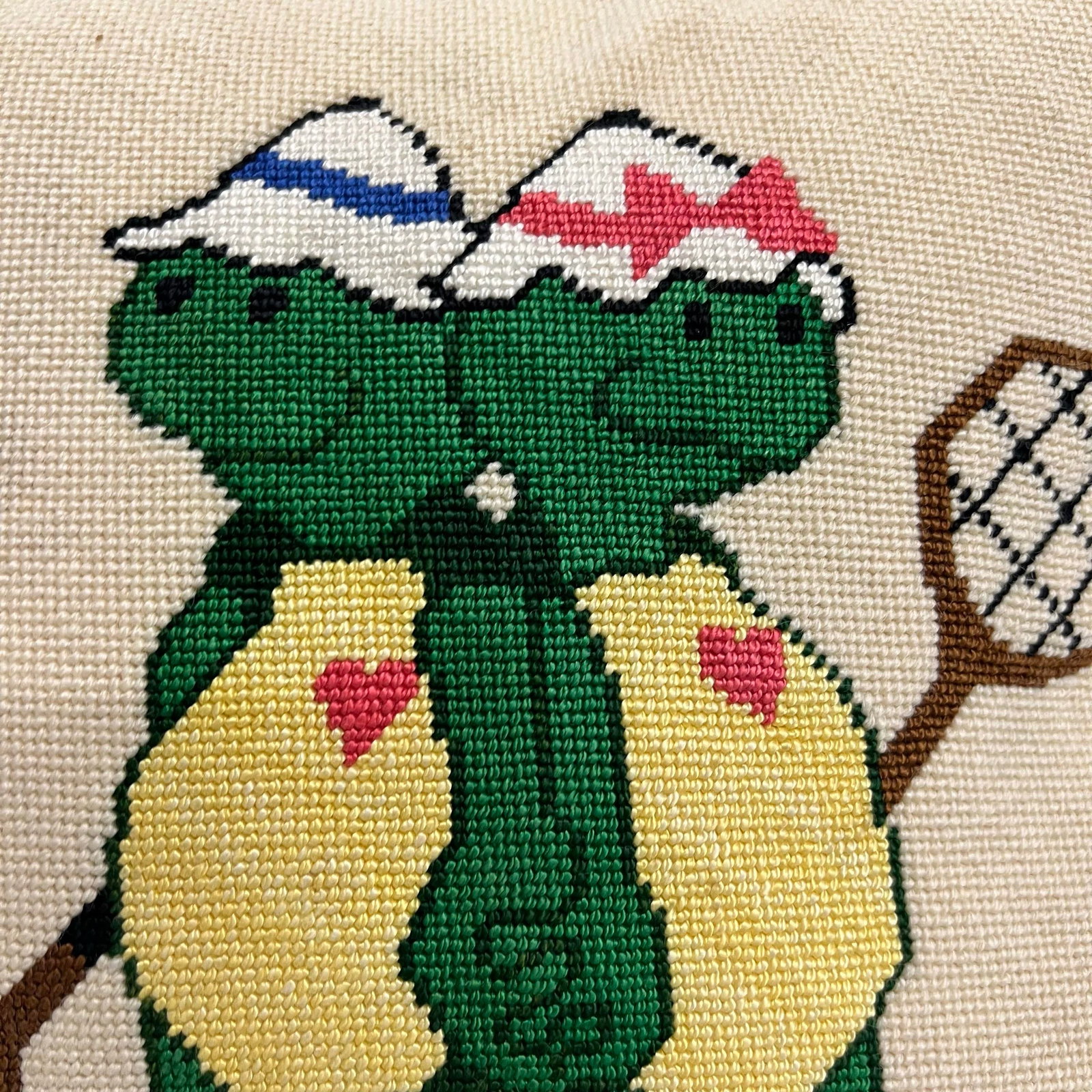Vintage Turtles Playing Tennis Needlepoint Pillow. - 2