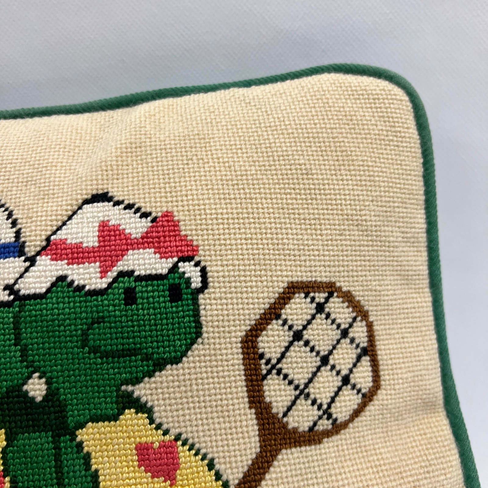 Vintage Turtles Playing Tennis Needlepoint Pillow. - 5