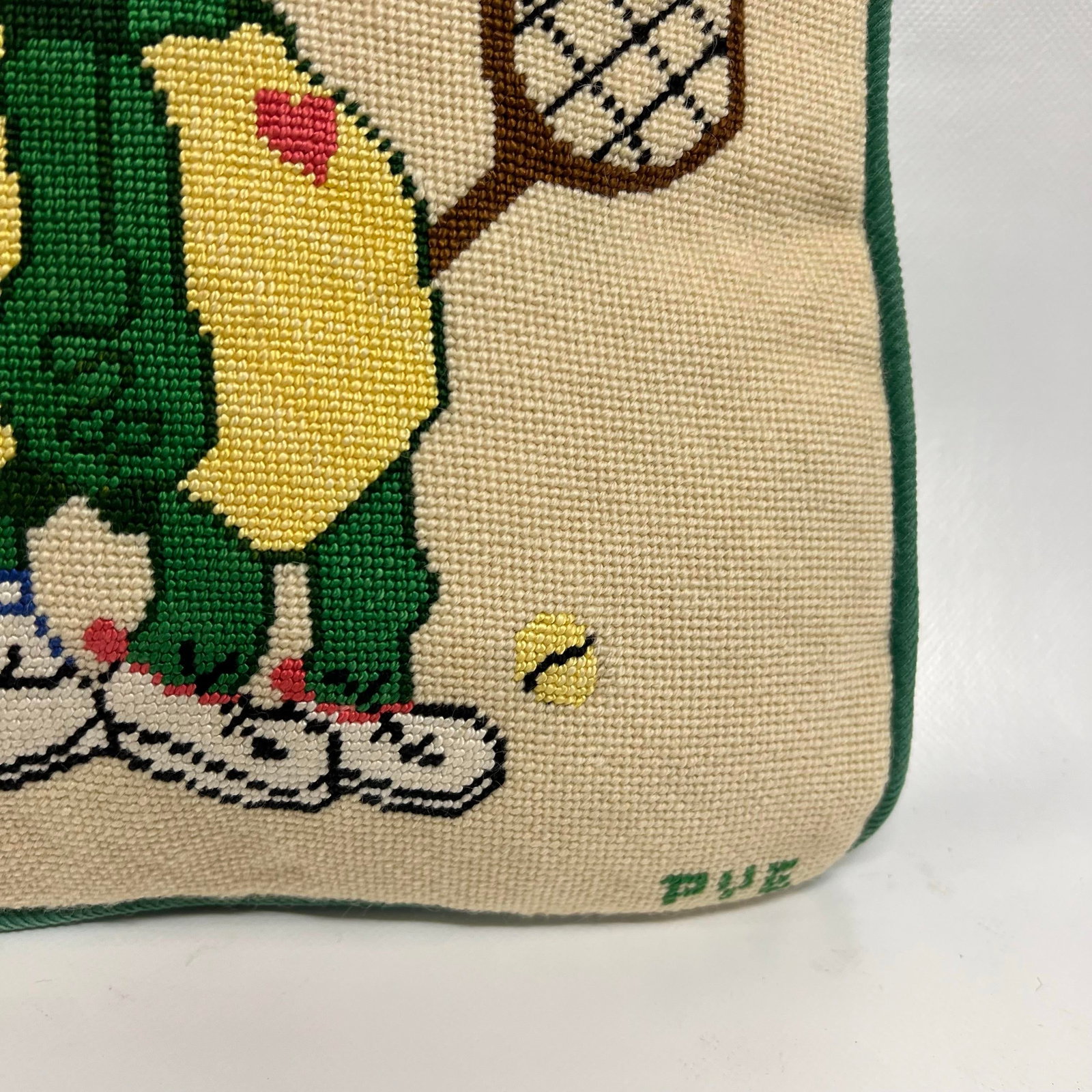 Vintage Turtles Playing Tennis Needlepoint Pillow. - 6