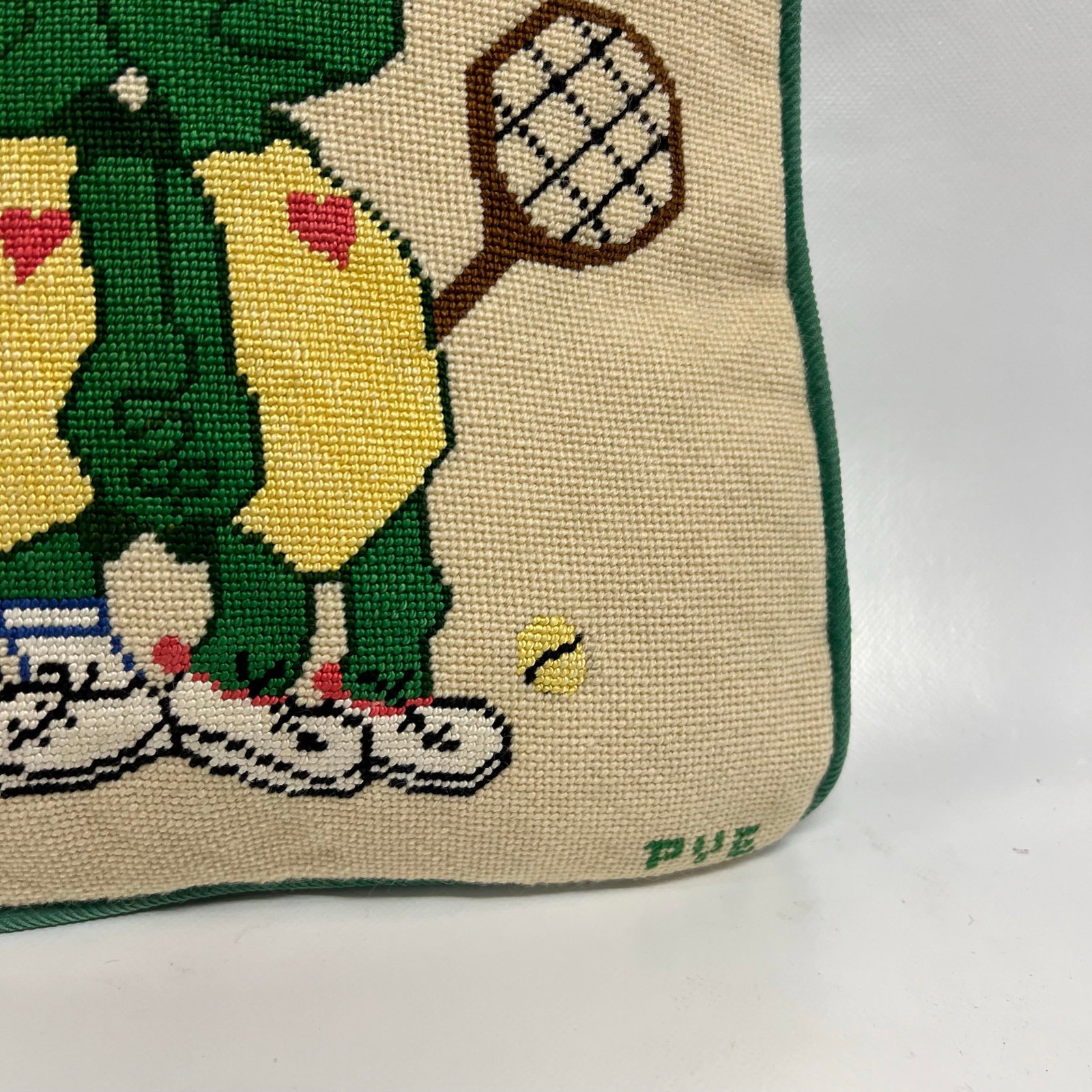 Vintage Turtles Playing Tennis Needlepoint Pillow. - 8