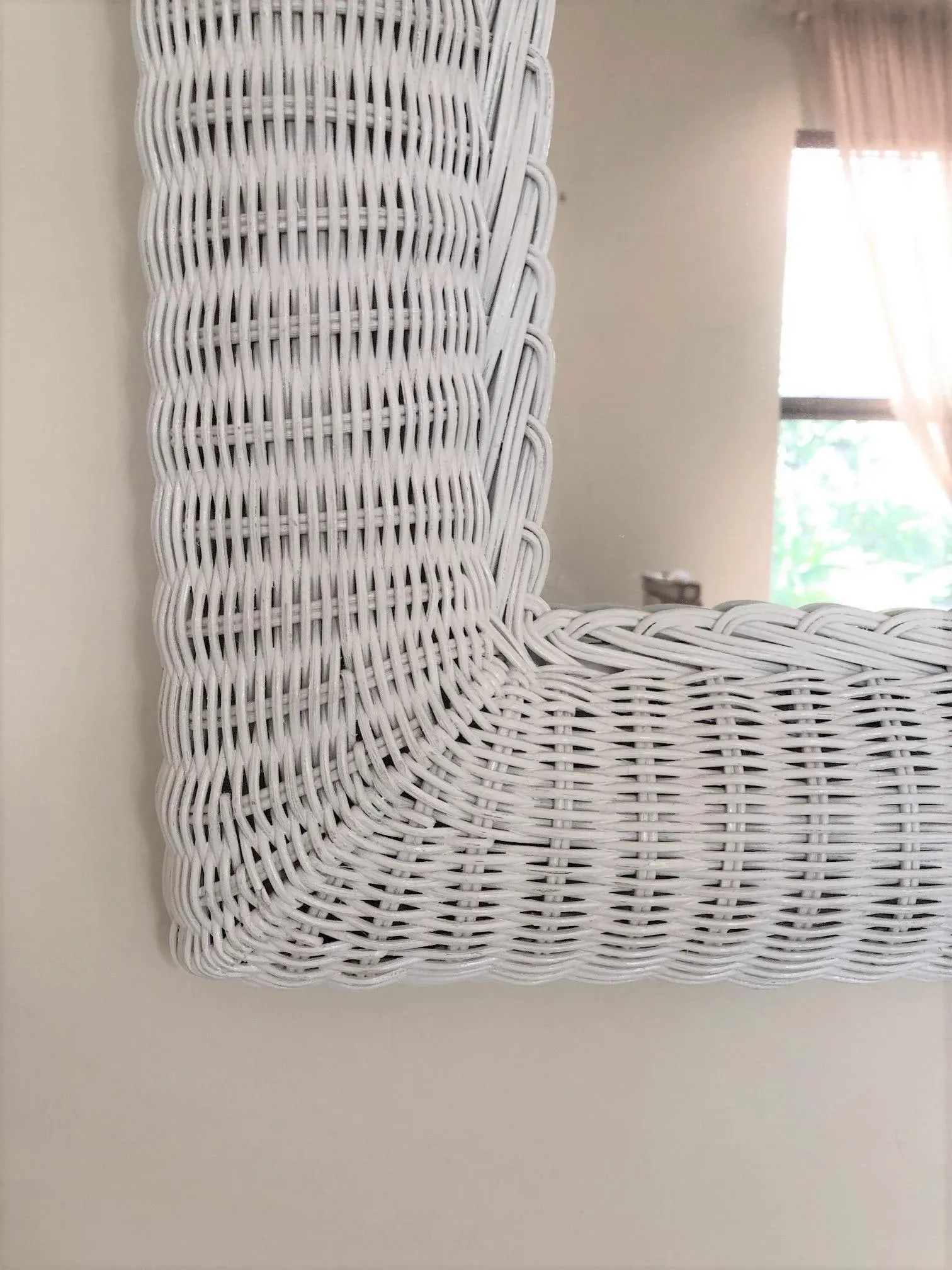 White Wicker Framed Wall Mirror in the Style of Henry Link - 4