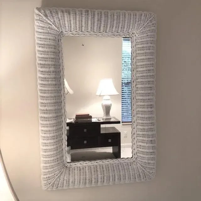 White Wicker Framed Wall Mirror in the Style of Henry Link - 7