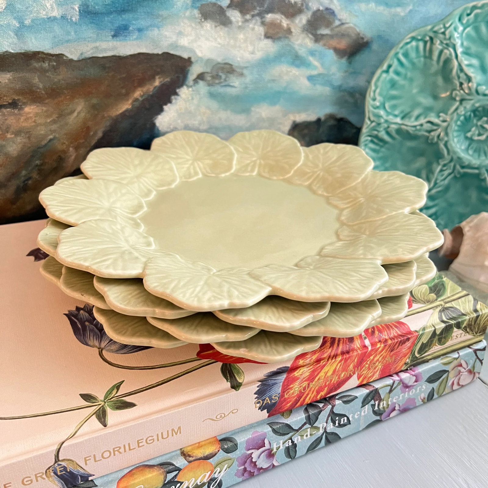 Late 20th Century Sage Green Bordallo Pinheiro Geranium Leaf Plates- Set of 4 - 2