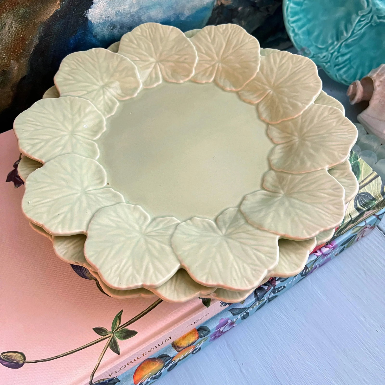 Late 20th Century Sage Green Bordallo Pinheiro Geranium Leaf Plates- Set of 4 - 4