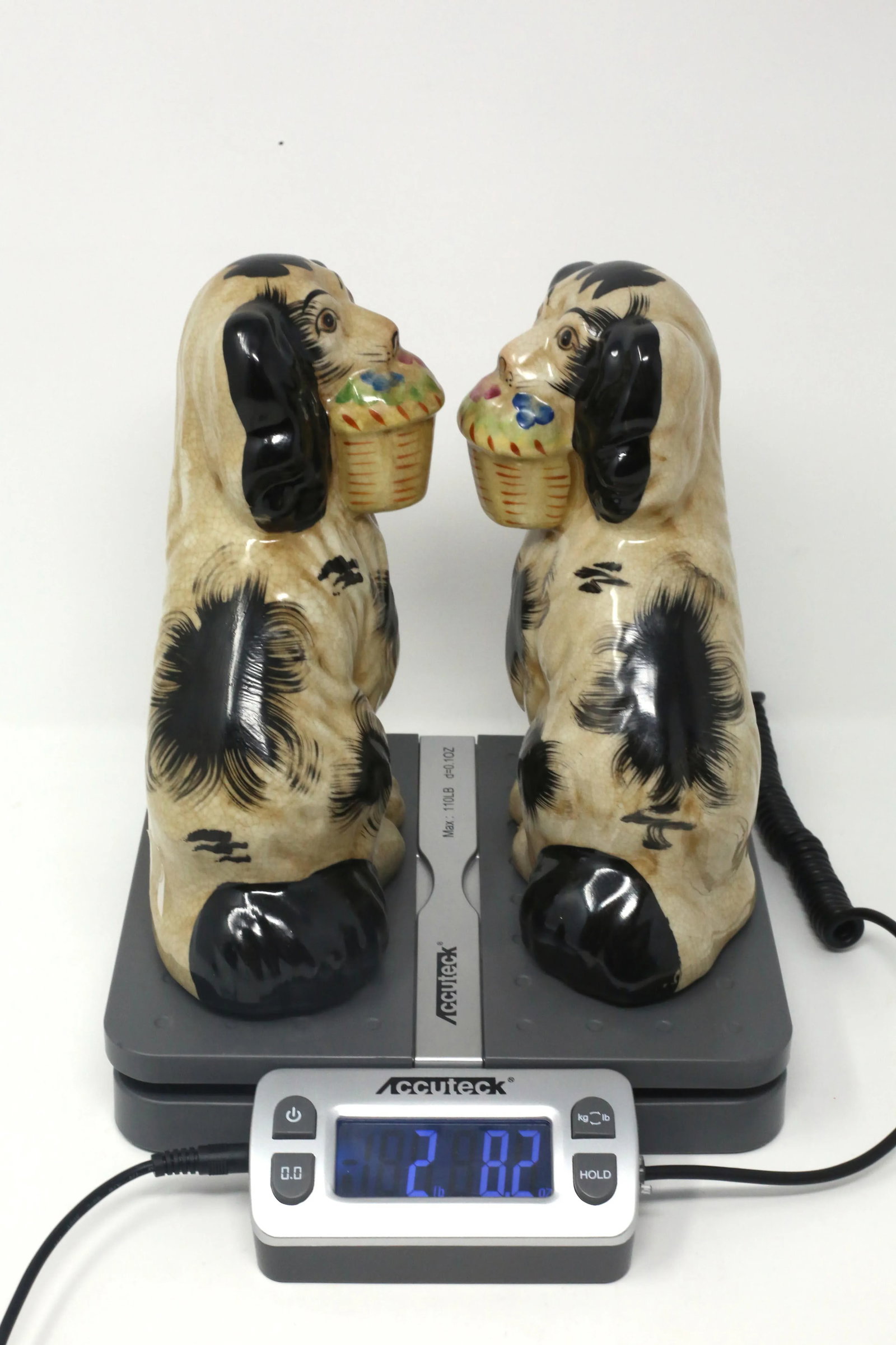 Vintage Staffordshire-Style Cavalier King Spaniel Ceramic Dog Figurines - Set of 2 - 10