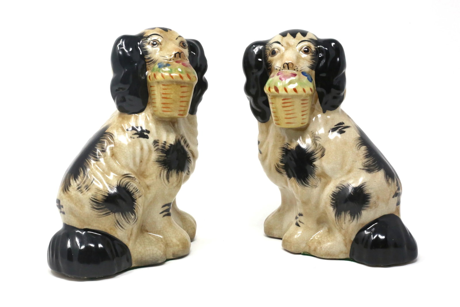 Vintage Staffordshire-Style Cavalier King Spaniel Ceramic Dog Figurines - Set of 2 - 11