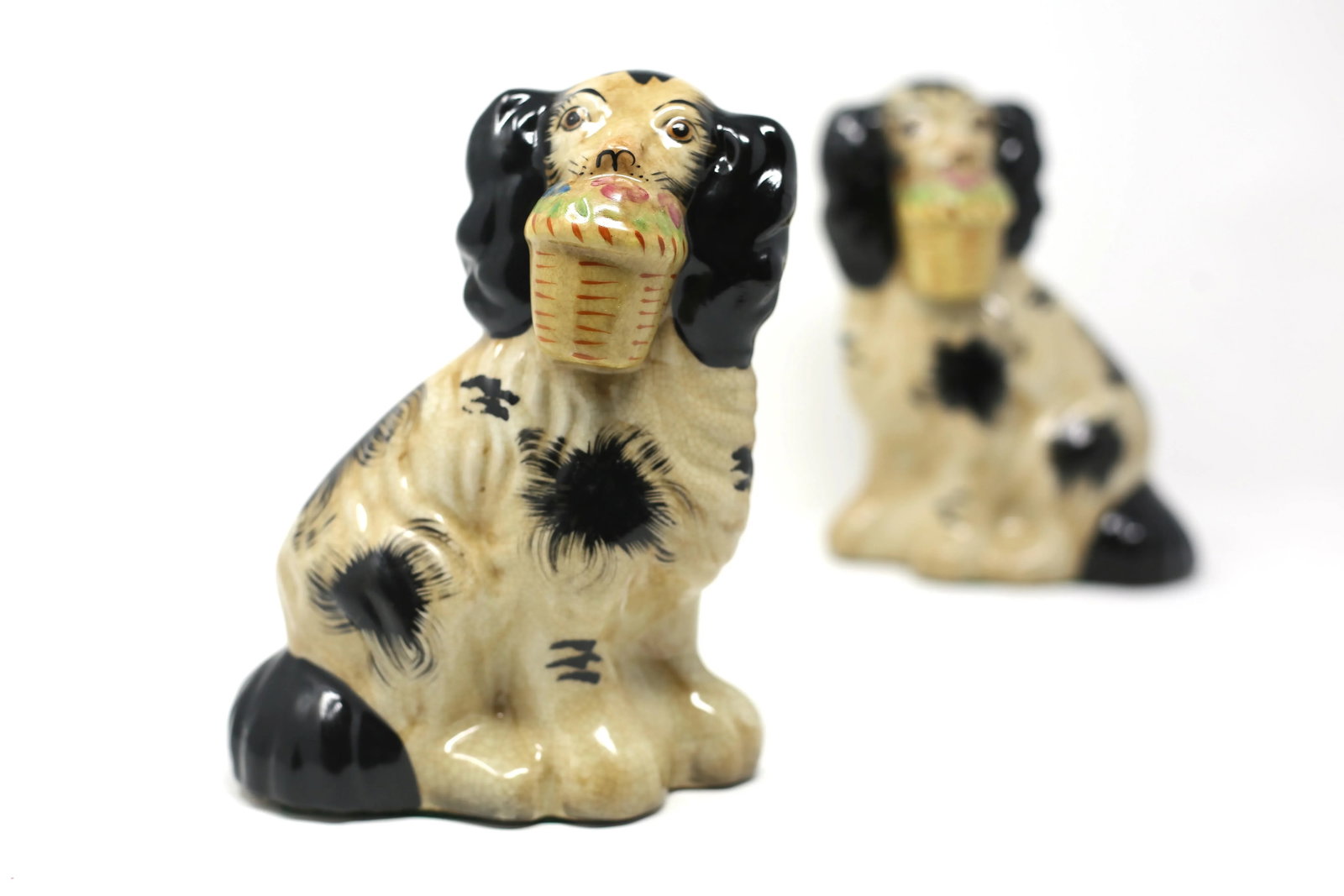Vintage Staffordshire-Style Cavalier King Spaniel Ceramic Dog Figurines - Set of 2 - 3