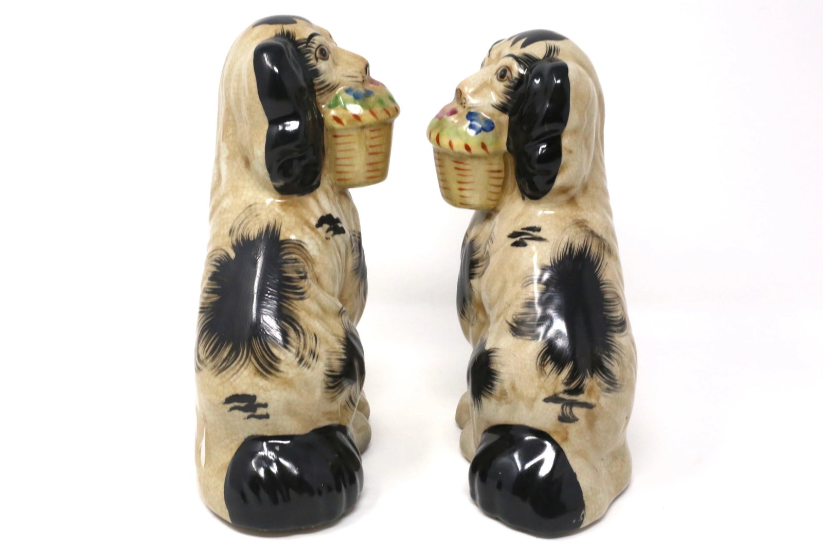 Vintage Staffordshire-Style Cavalier King Spaniel Ceramic Dog Figurines - Set of 2 - 6