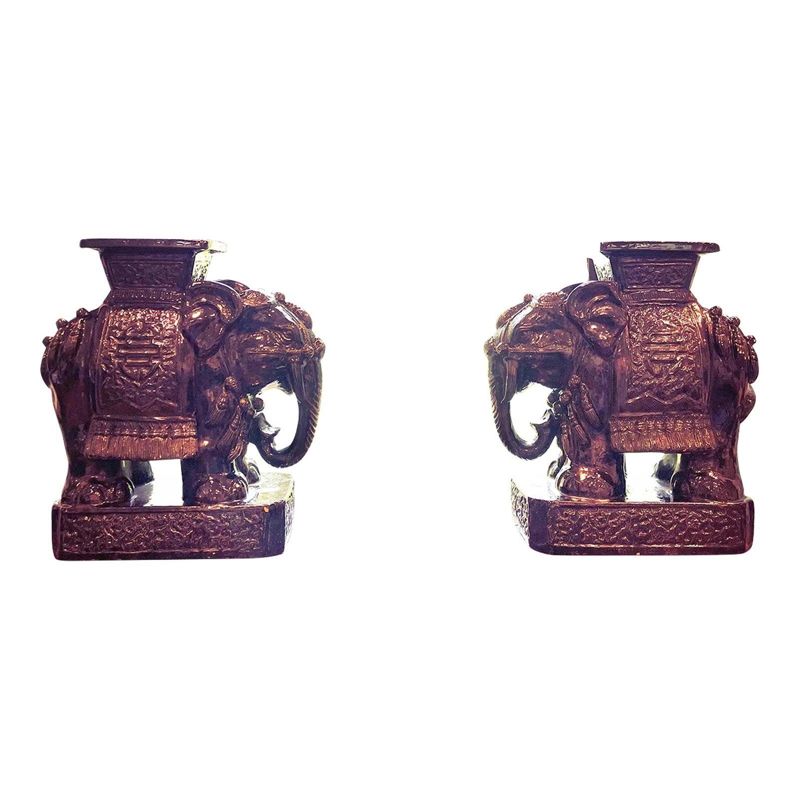 Vintage Large Ceramic Elephant Garden Stools in a Graphite Gloss Glaze - A Pair (1 of 8)