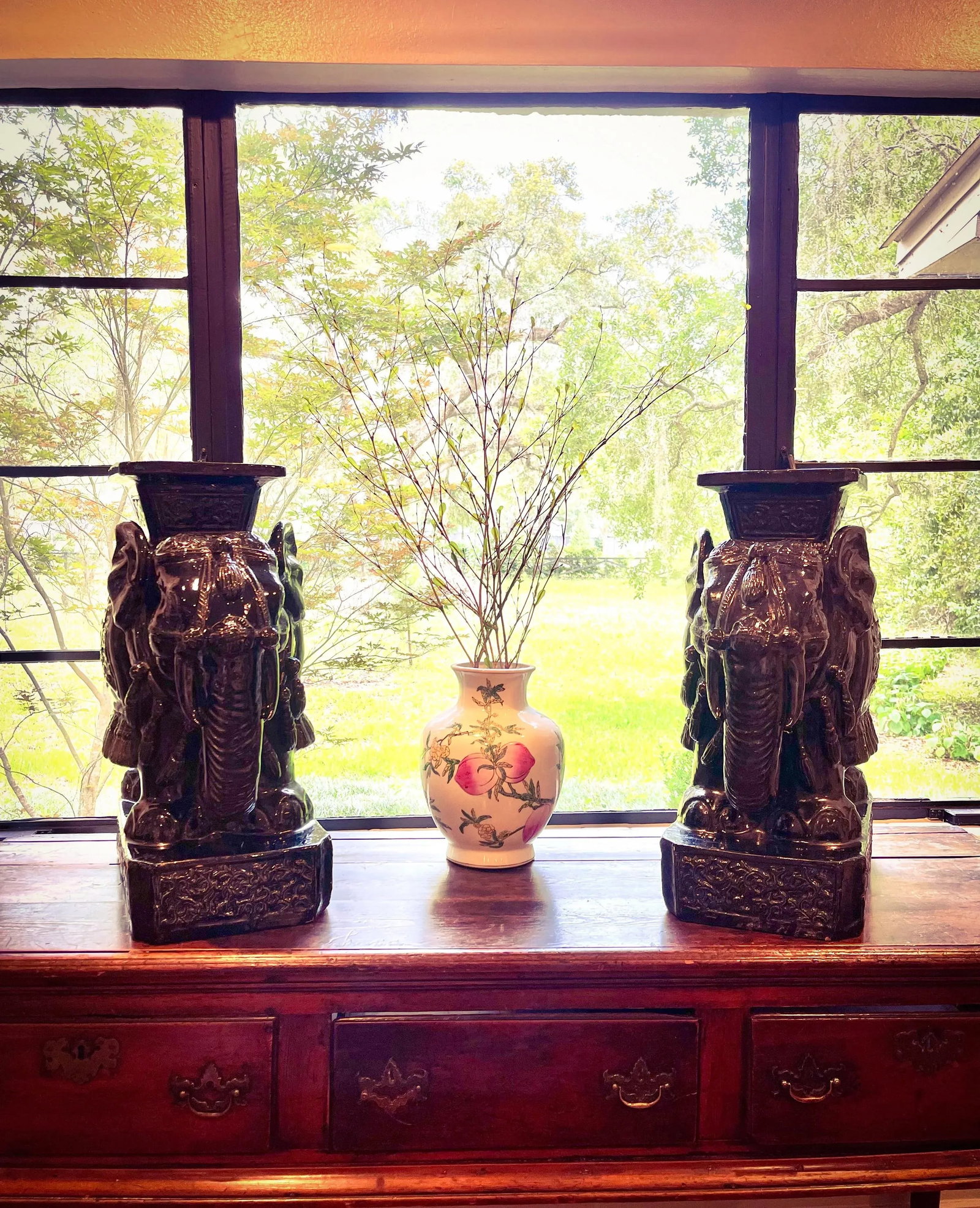 Vintage Large Ceramic Elephant Garden Stools in a Graphite Gloss Glaze - A Pair - 2