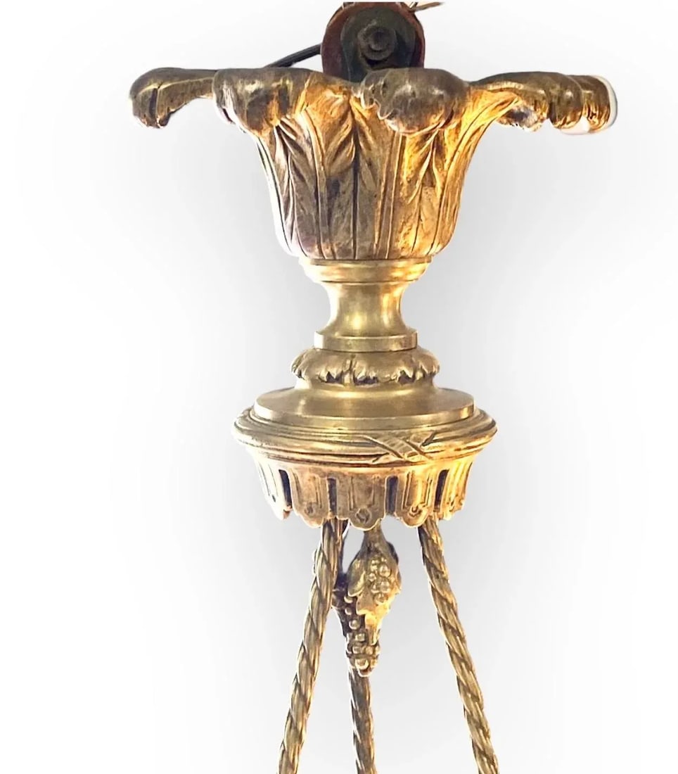 Antique French Reverse Painted Glass and Gilt Bronze Pendant Chandelier - 10
