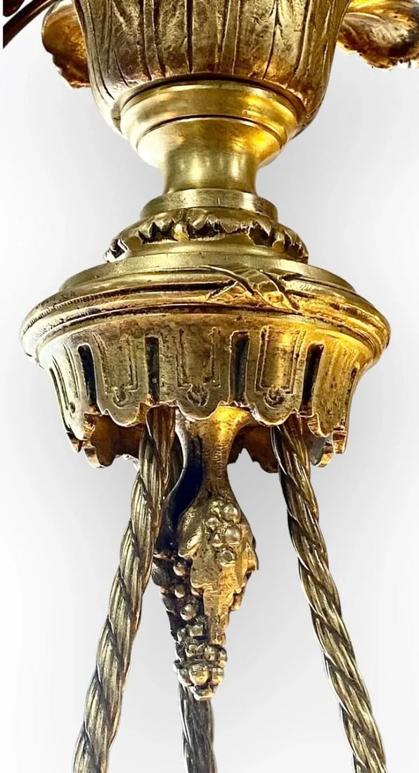 Antique French Reverse Painted Glass and Gilt Bronze Pendant Chandelier - 4