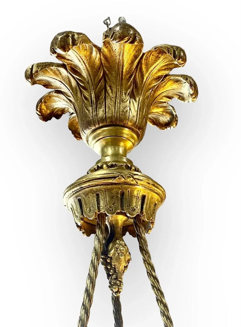 Antique French Reverse Painted Glass and Gilt Bronze Pendant Chandelier - 5