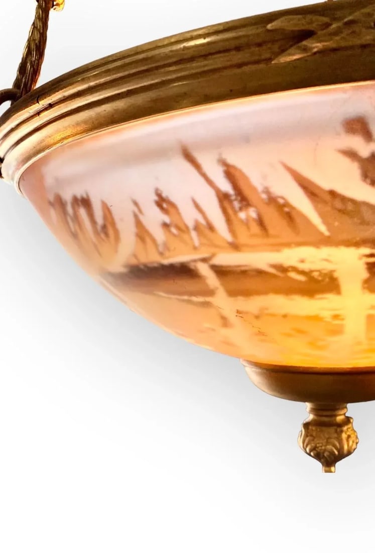 Antique French Reverse Painted Glass and Gilt Bronze Pendant Chandelier - 7