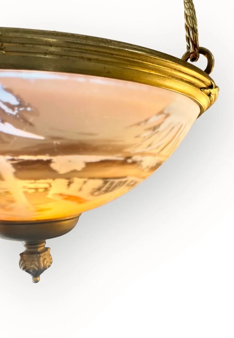 Antique French Reverse Painted Glass and Gilt Bronze Pendant Chandelier - 8