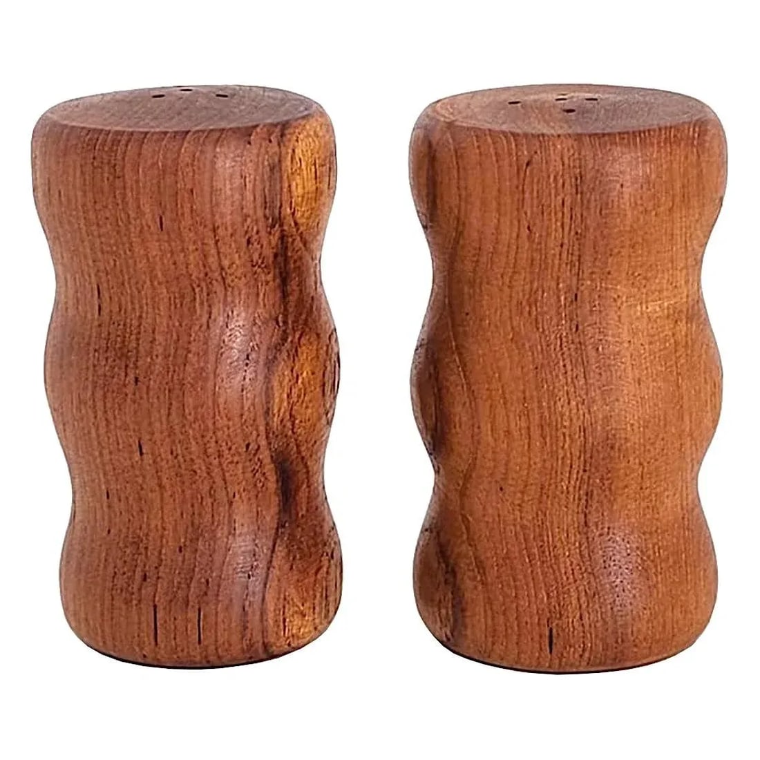 1970s Teak Wood Curvy Salt and Pepper Shakers, a Pair - 3