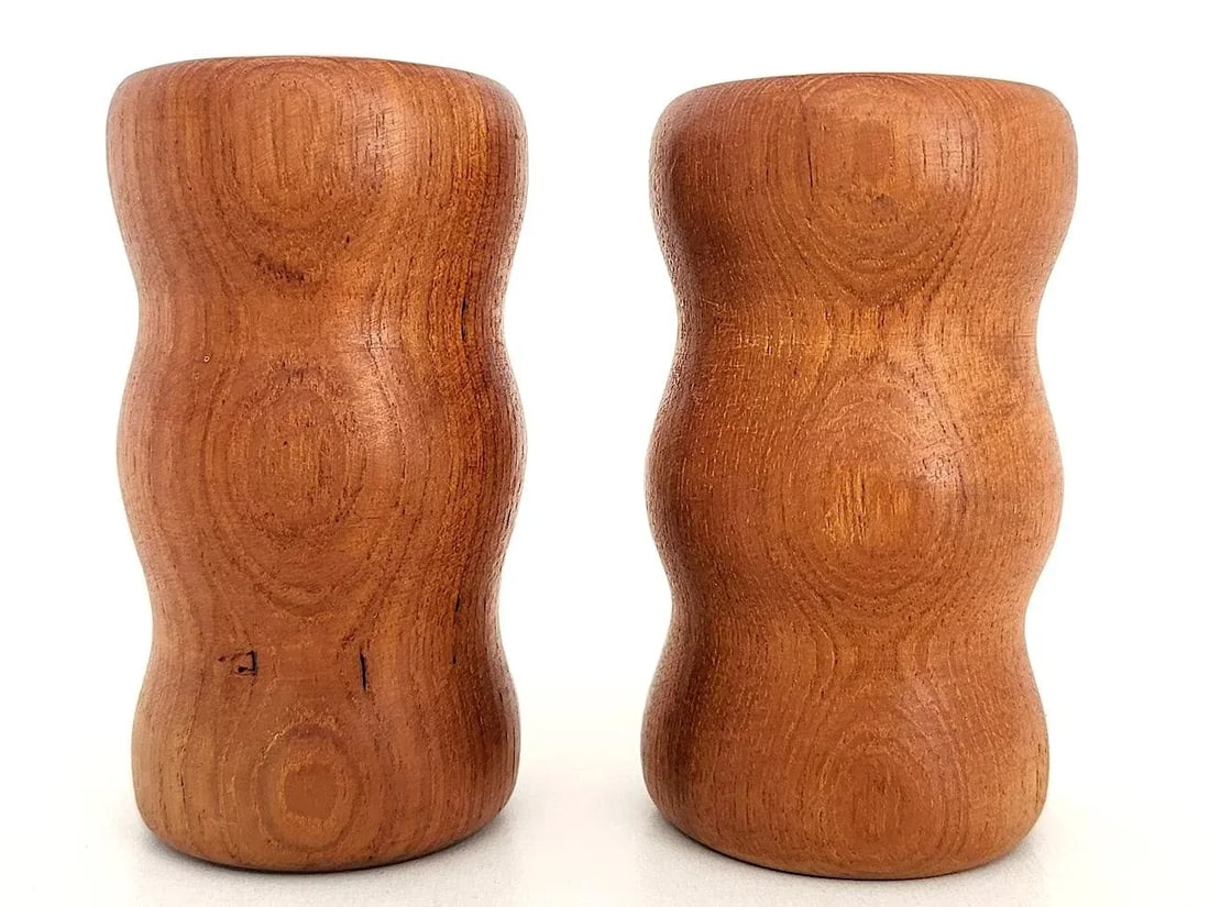 1970s Teak Wood Curvy Salt and Pepper Shakers, a Pair - 5