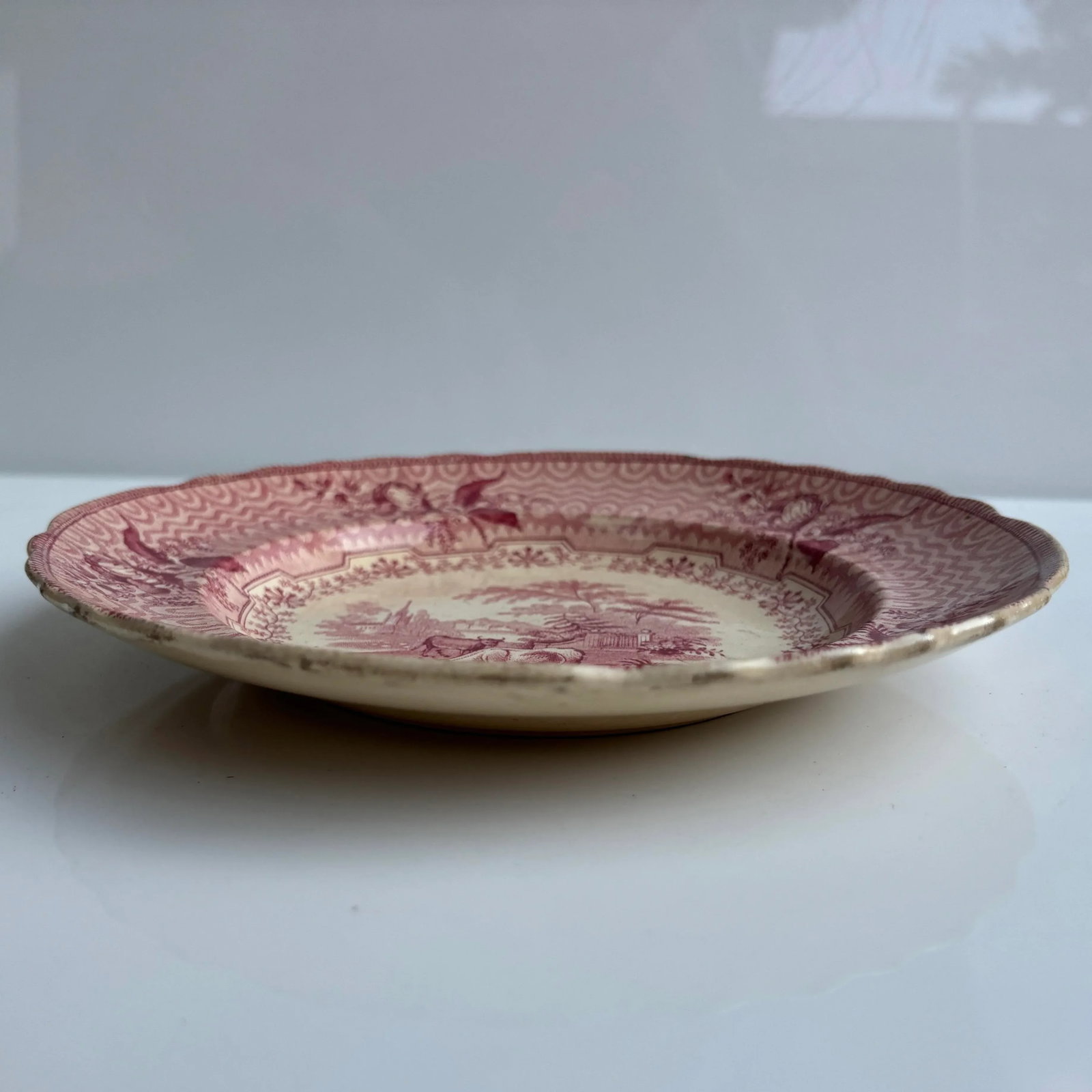 English Transferware Plate in Red With "Park Scenery" Pattern - 2