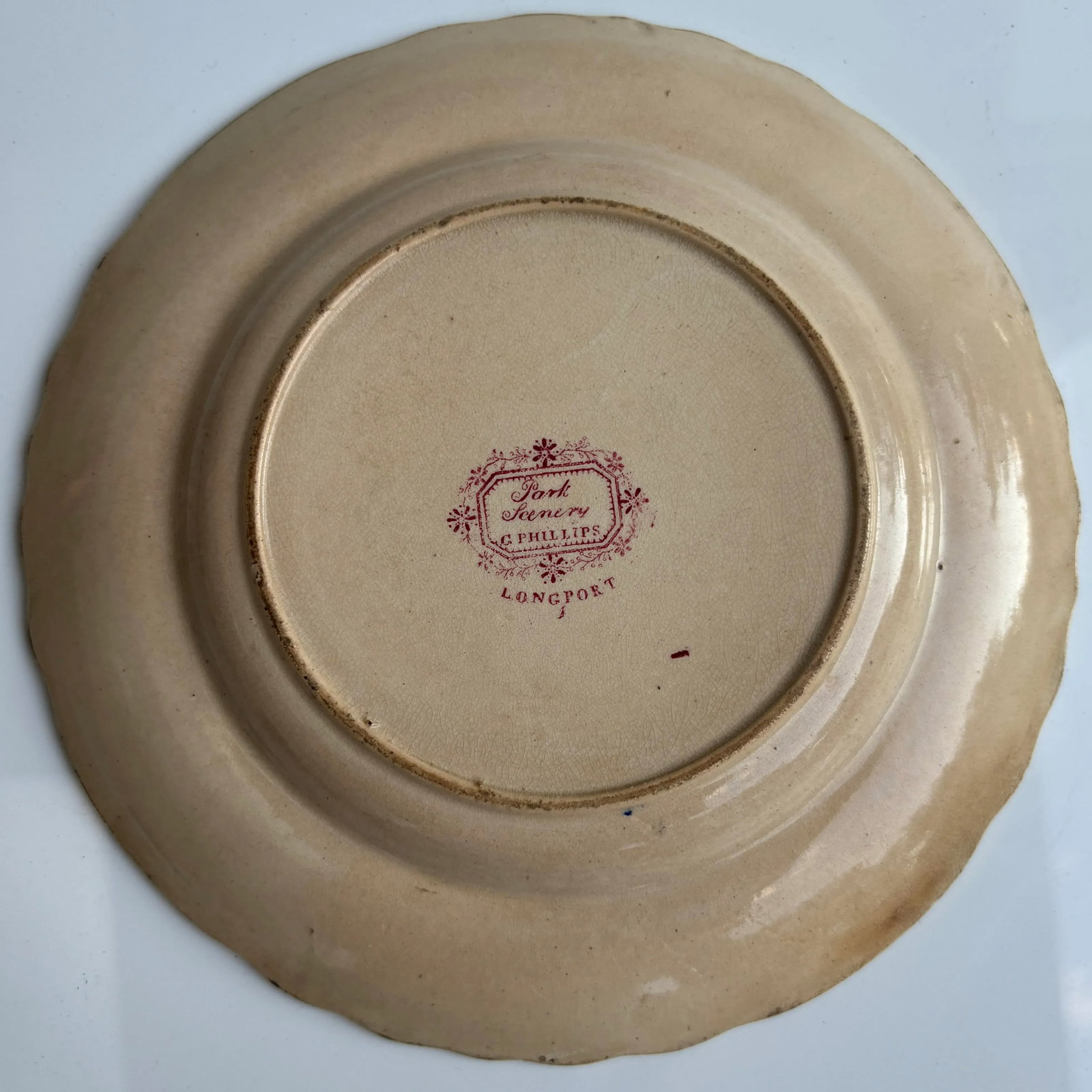 English Transferware Plate in Red With "Park Scenery" Pattern - 4