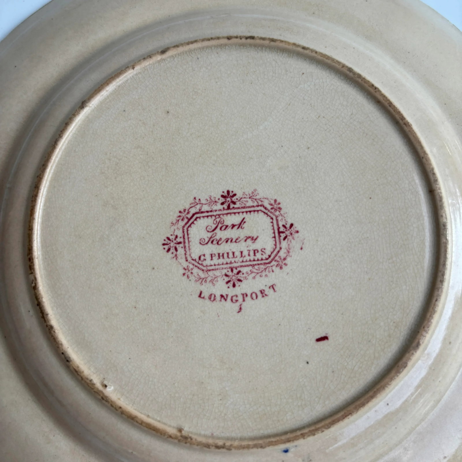 English Transferware Plate in Red With "Park Scenery" Pattern - 5
