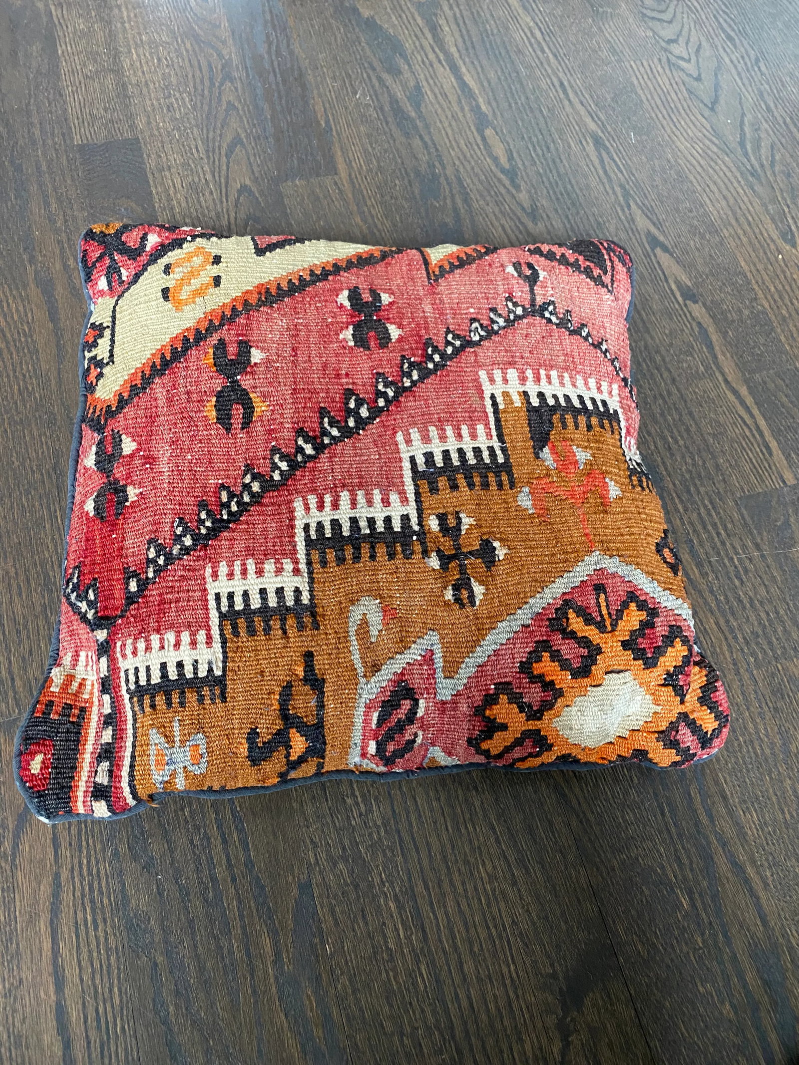 Vintage Turkish Kilim Rug Pillow - 16x16" - 6