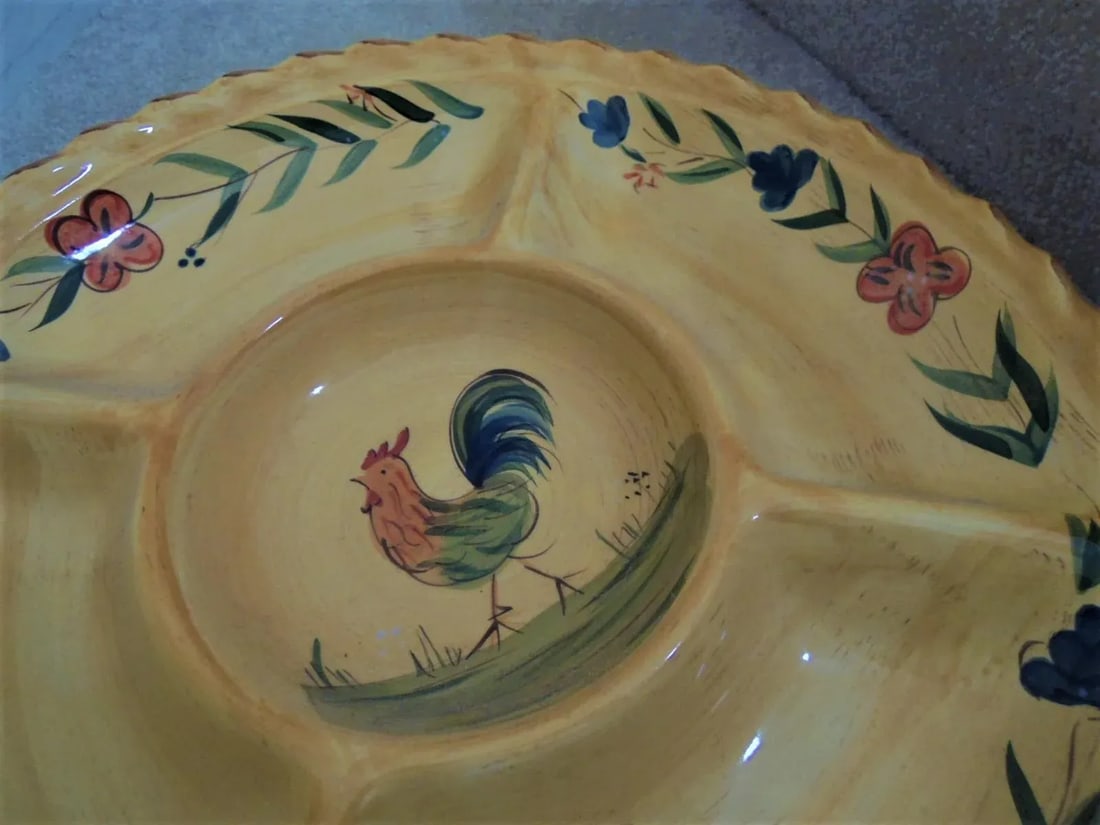 Vintage Handpainted Rooster Serving Platter - 7