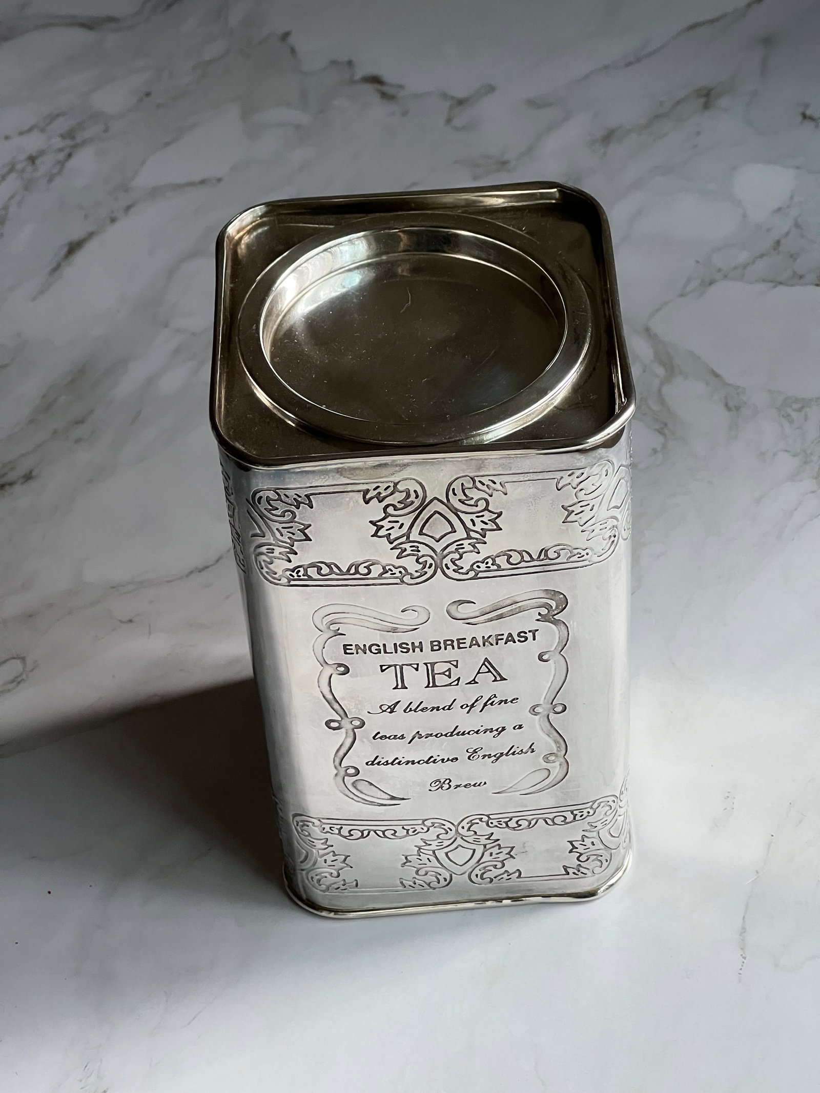 Silver-Plate Tea Canister With Etched Design and Details - 2