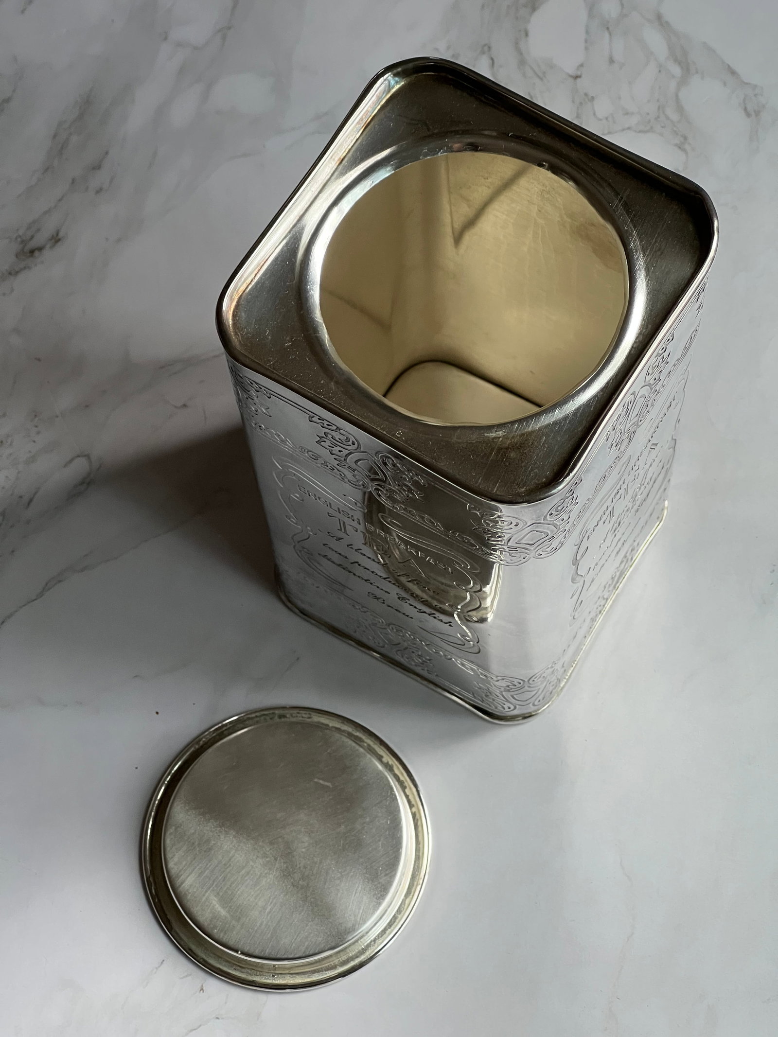 Silver-Plate Tea Canister With Etched Design and Details - 3