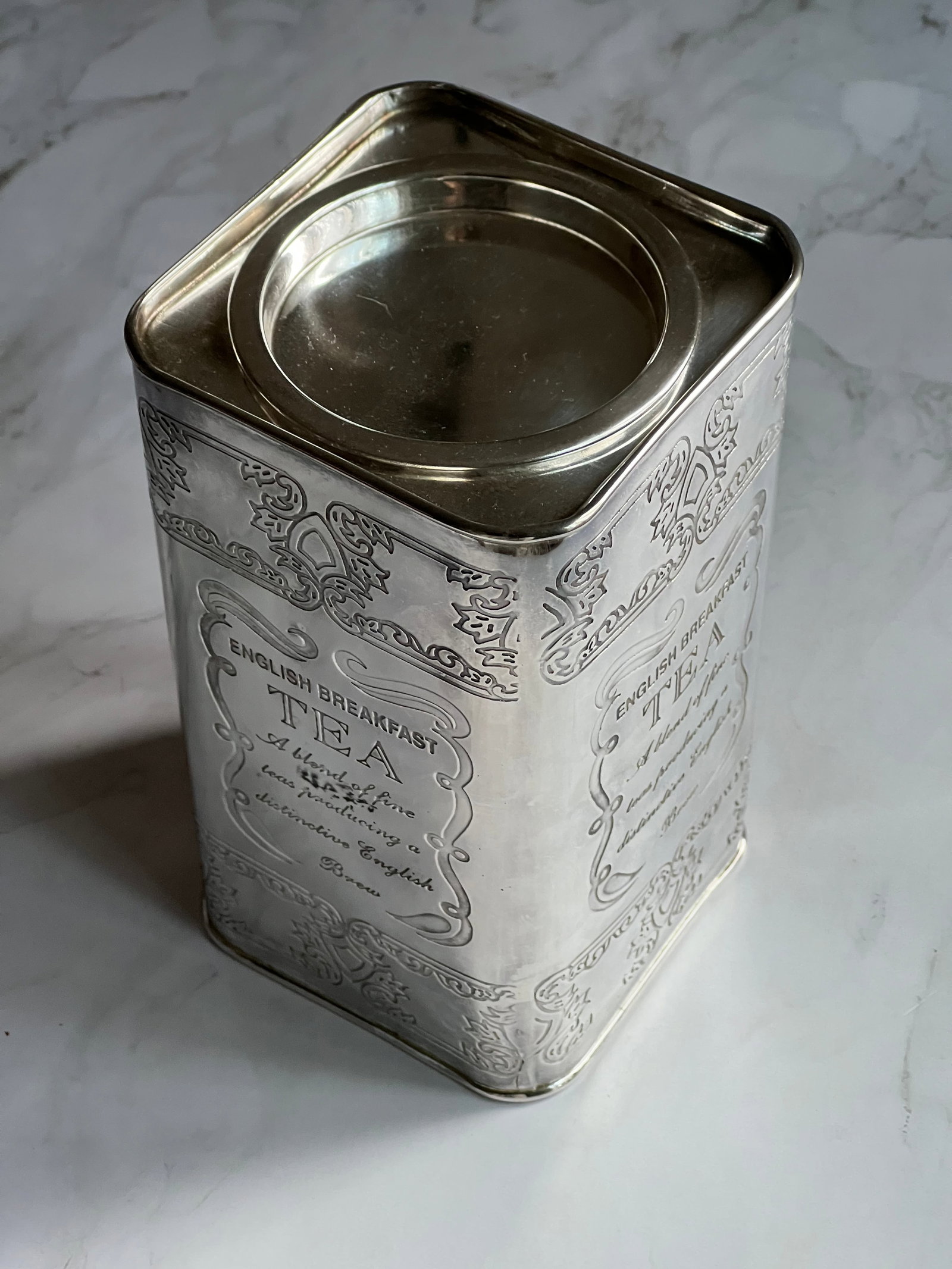 Silver-Plate Tea Canister With Etched Design and Details - 4