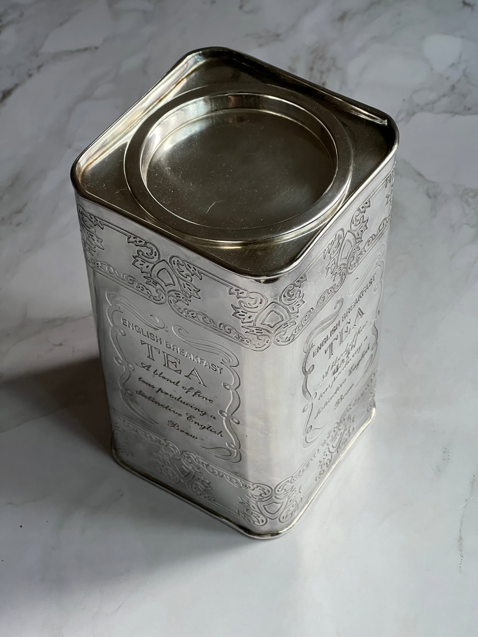 Silver-Plate Tea Canister With Etched Design and Details - 5