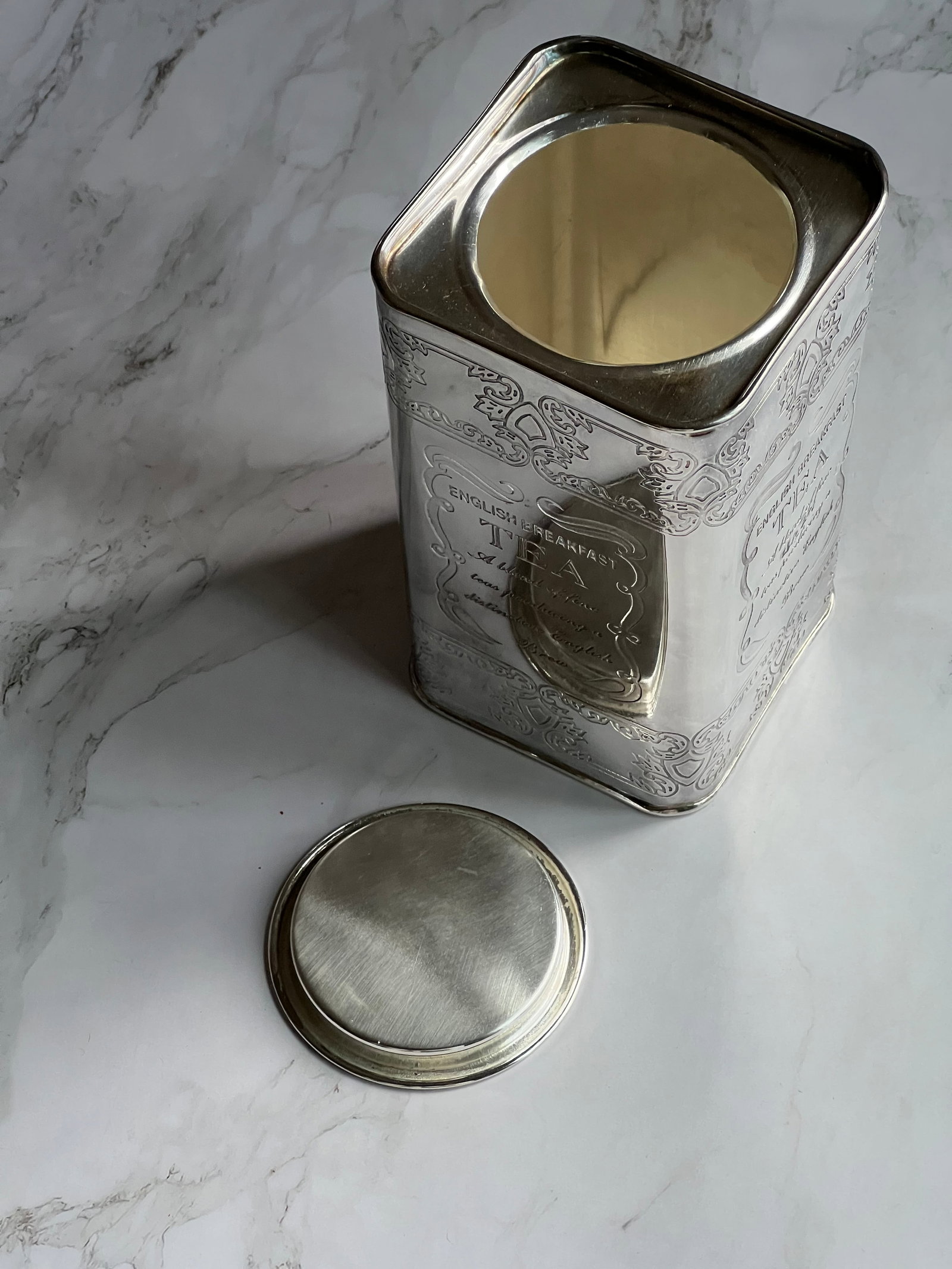 Silver-Plate Tea Canister With Etched Design and Details - 6