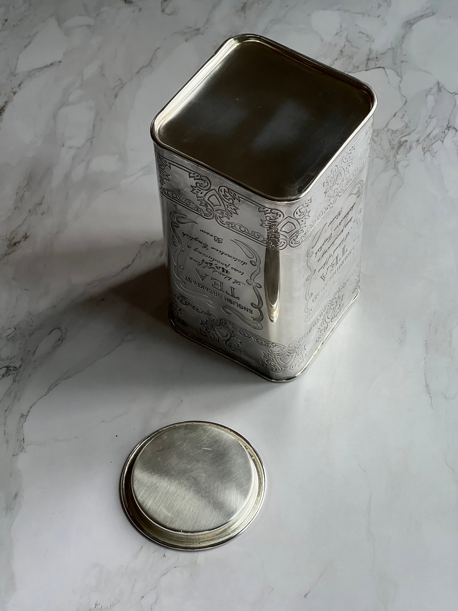 Silver-Plate Tea Canister With Etched Design and Details - 7
