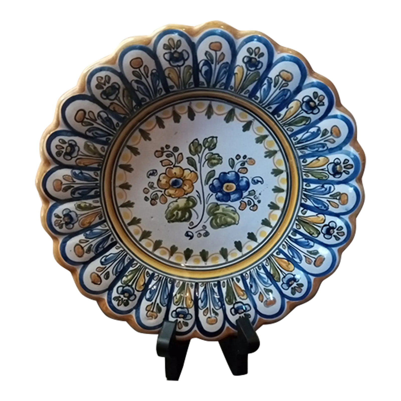 1960s Hand Painted Talavera Scalloped Decorative Plate From Spain: EXQUISITE Hand painted Talavera 9" Scalloped Decorative Plate From Spain This exquisite collector plate from Spain is a true work of art. Its hand-painted Talavera design features intricate details an