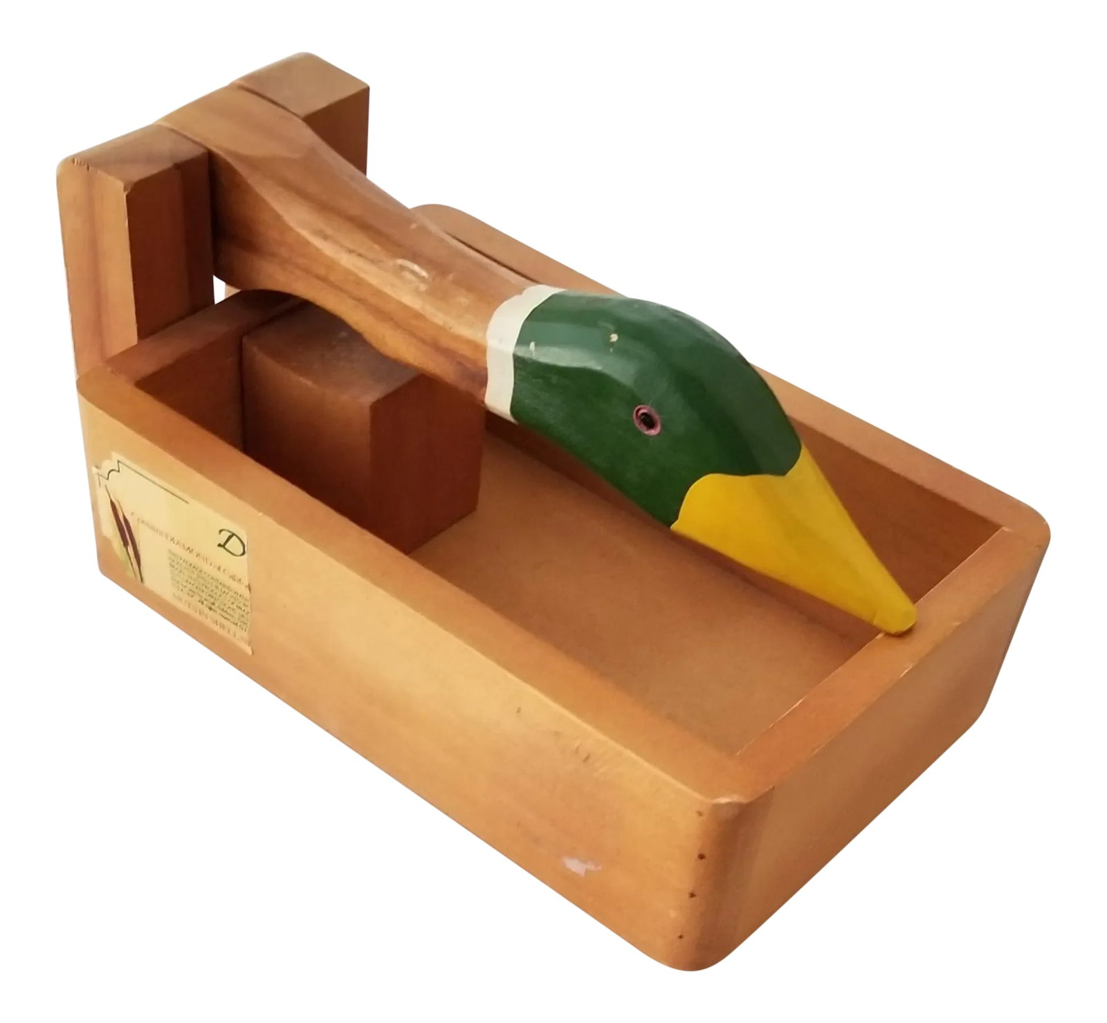 Vintage Wooden Mallard Duck Nutcracker: We love this extraordinary mallard duck nutcracker for the vintage age, and decorative use as well as functionality! There is even half of the original label still in place, indicting this was a gift 